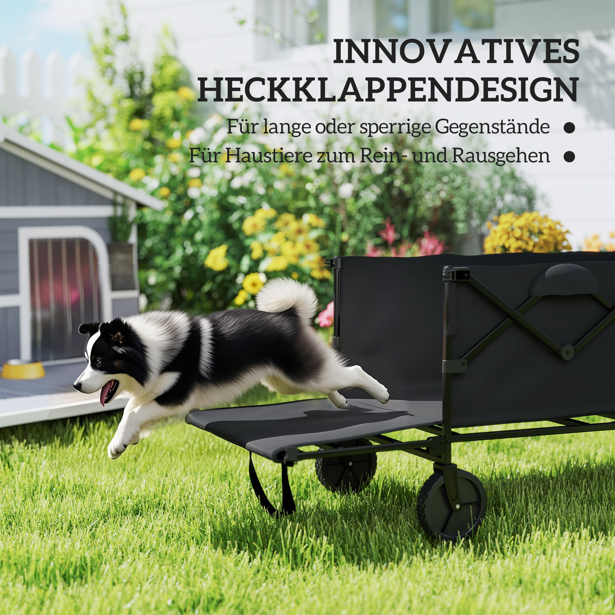 Gartenwagen 100 kg belastbar klappbar Erweiterter Transportwagen mit herausnehmbare Plane Schwarz