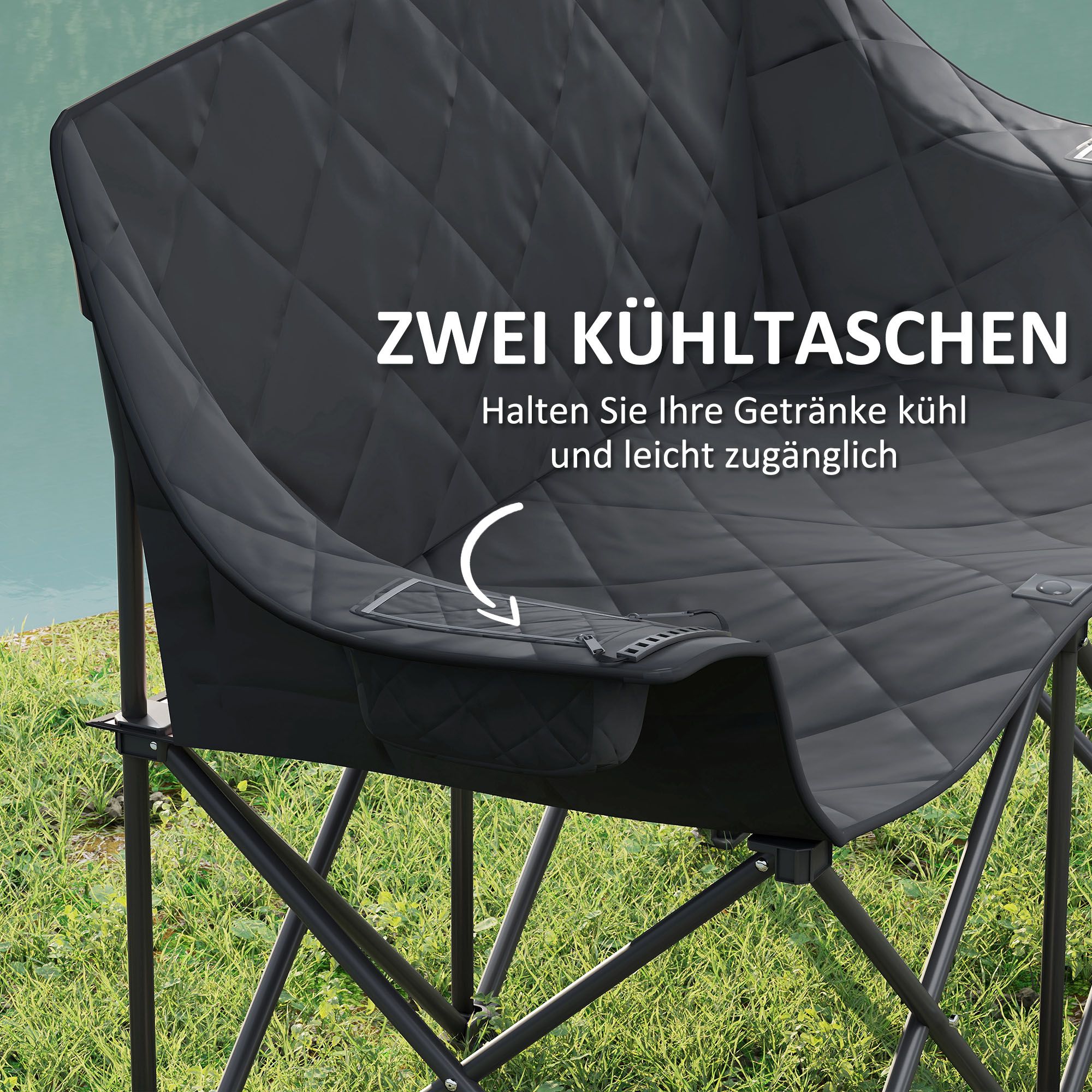 Faltstuhl faltbar 2 Sitzer Campingstuhl mit Tragetasche Outdoor bis 250kg belastbar 145 x 60 x 92 cm Schwarz