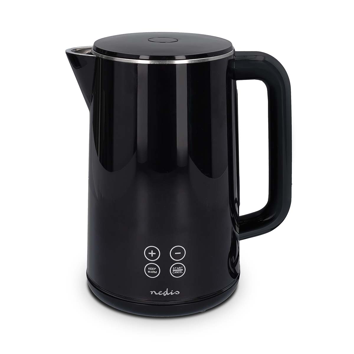 Wasserkocher | 1.7 l | Plastik | schwarz | 50,60,70,80,90,100 °C | Temperaturanzeige | Um 360 Grad drehbar | Verdecktes Heizelement | Strix Controller | Boil-dry protection