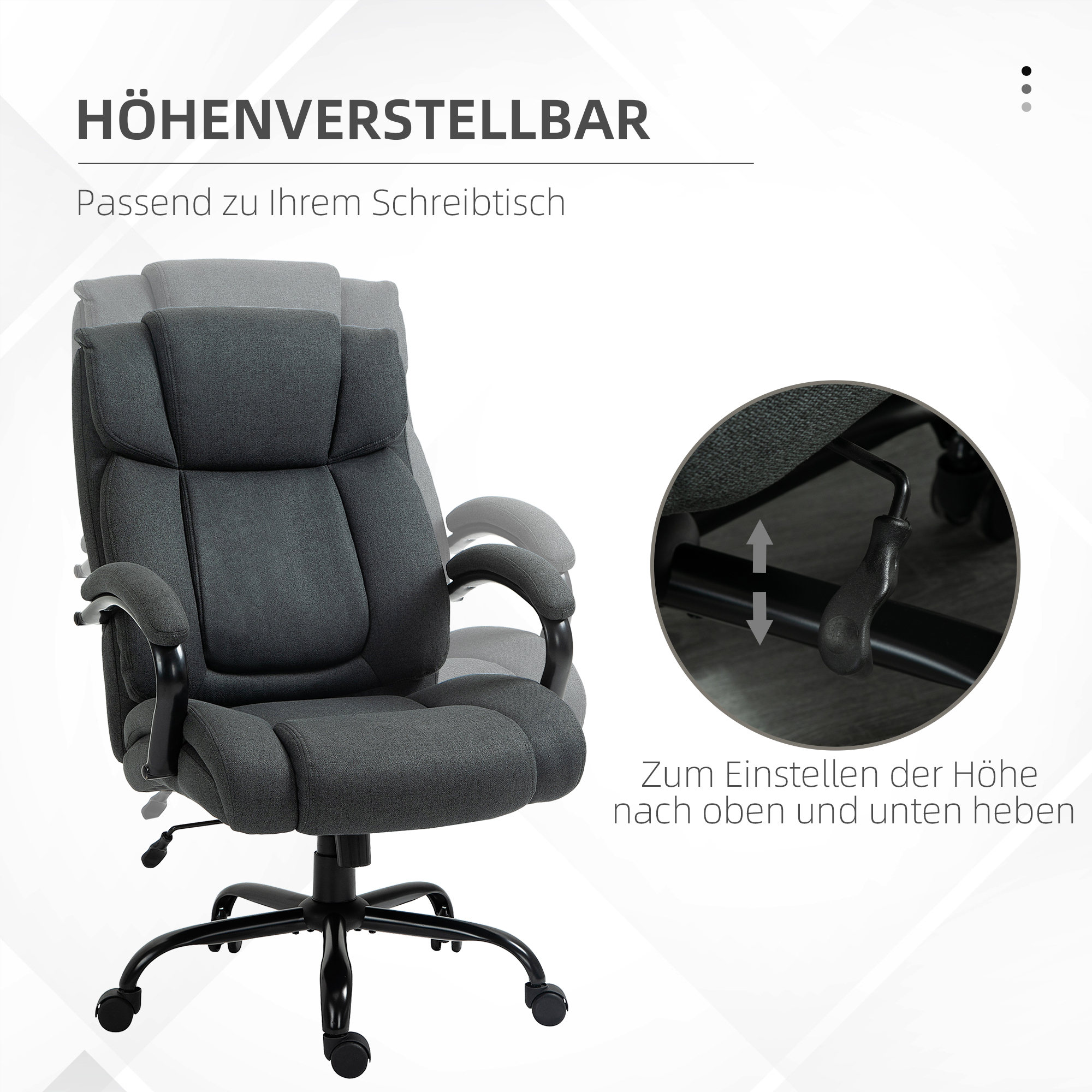 Bürostuhl, Ergonomischer Schreibtischstuhl, Drehstuhl mit gepolsterter Armlehne, bis 220 kg belastbar, Grau