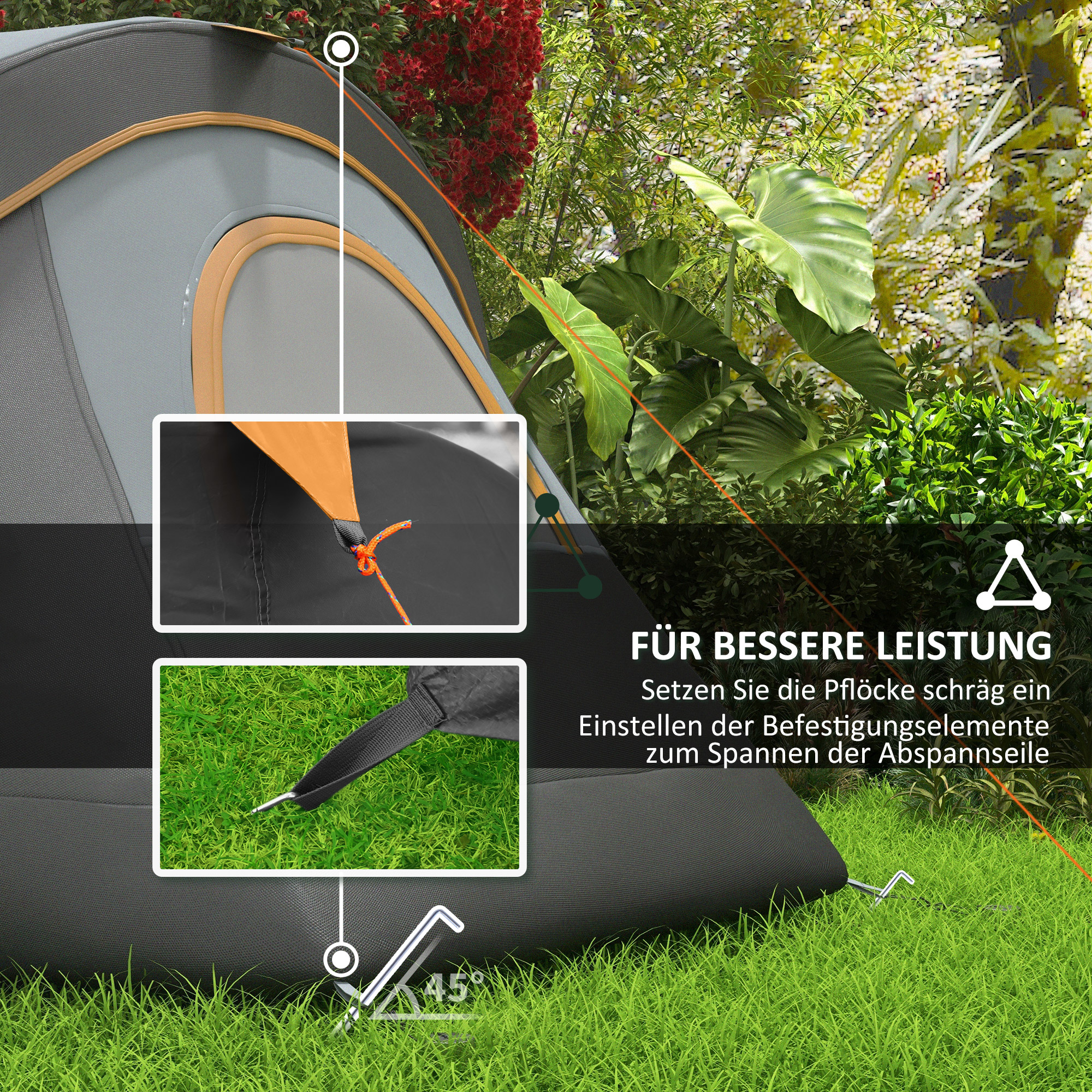 Campingzelt für 5-6 Personen, Familienzelt, Tragetasche, 4,55x2,2x1,8m, Hellgrau/Schwarz