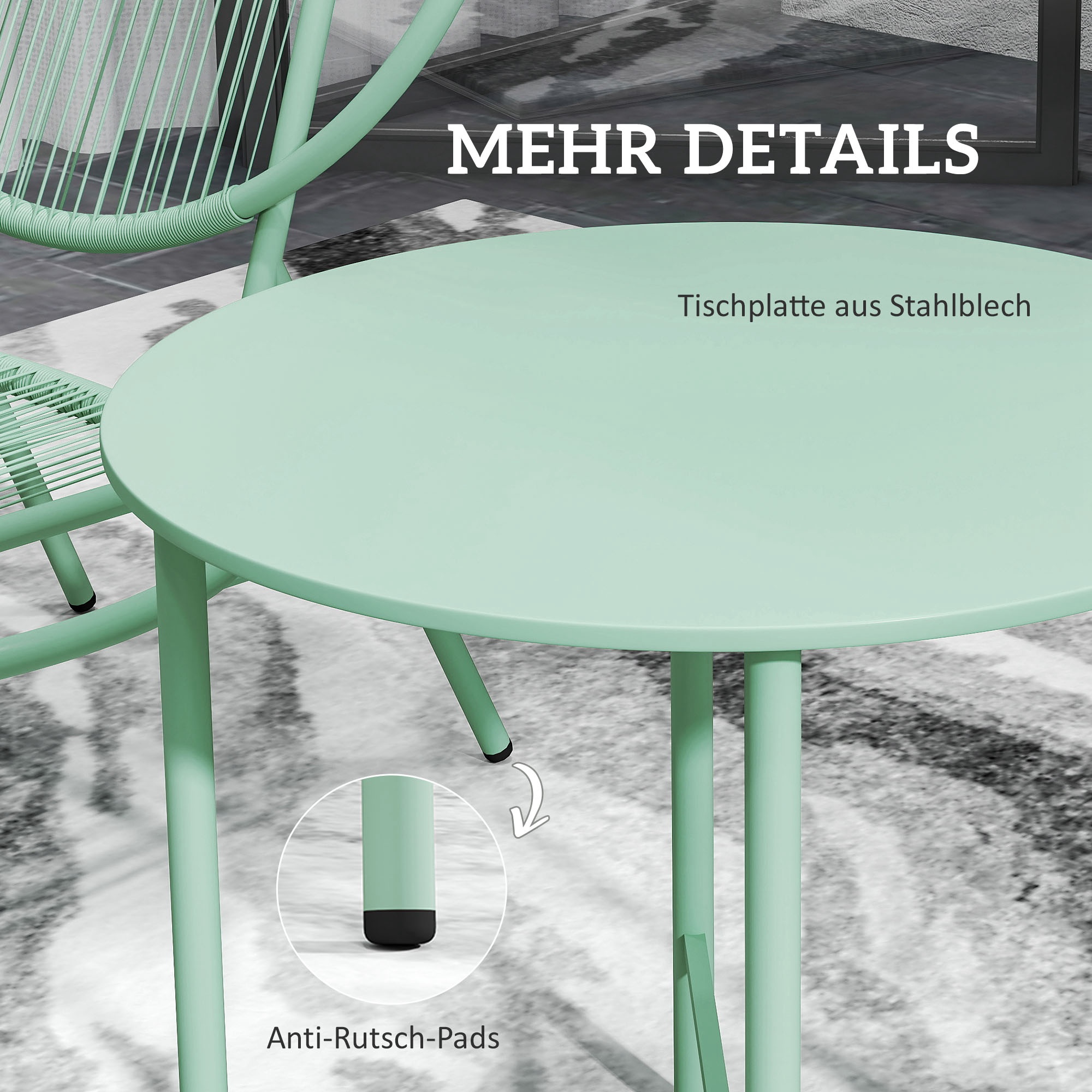 Bistro-Set 3-teilig aus Polyrattan Wetterfest Gartenmöbel Set mit Bistrotisch Muschelförmige Gartenstühlen Grün