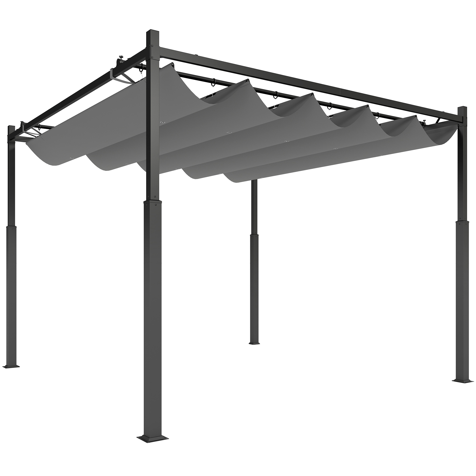 Pergola ca. 3x3 m Freistehend Terrassenüberdachung mit Schiebedach, magnetisches Pad, 8 cm Säule UV-beständig
