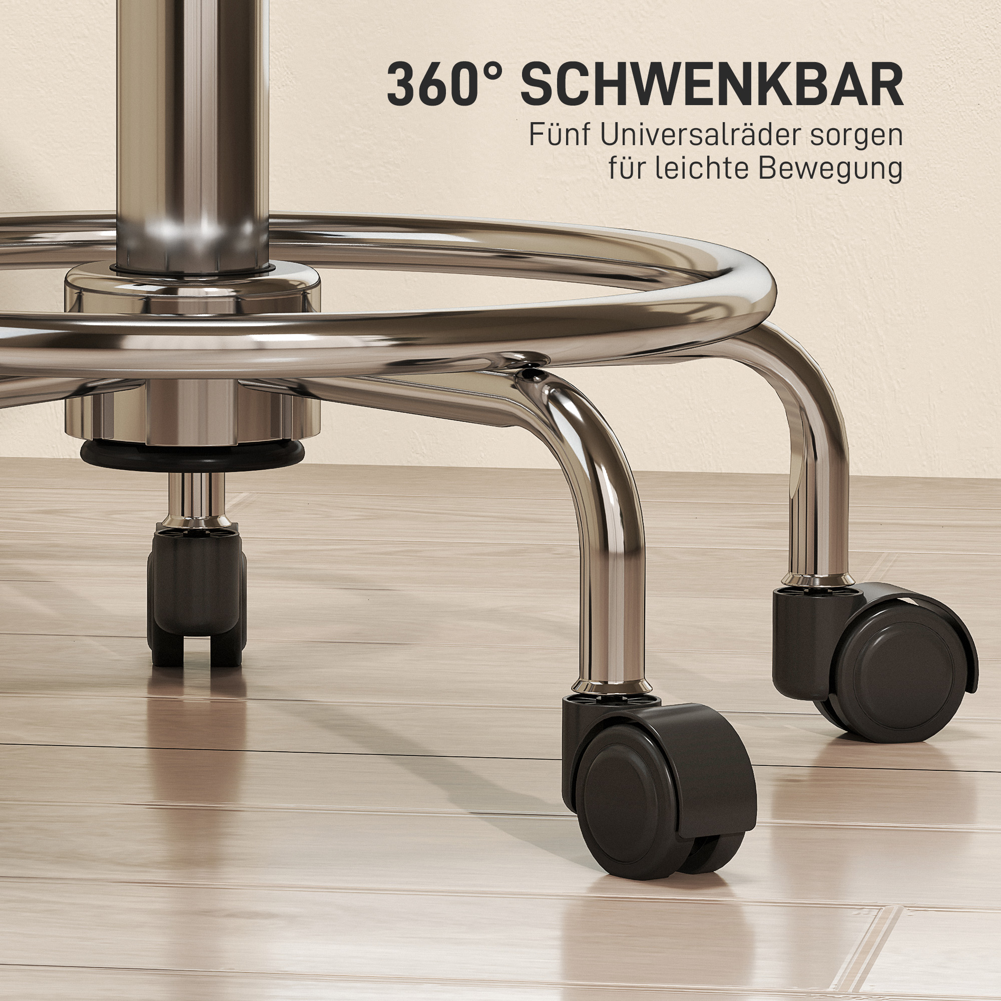 Rollhocker höhenverstellbar mit Rückenlehne Drehhocker 59-75 cm Arbeitshocker 360° drehbar Schwarz