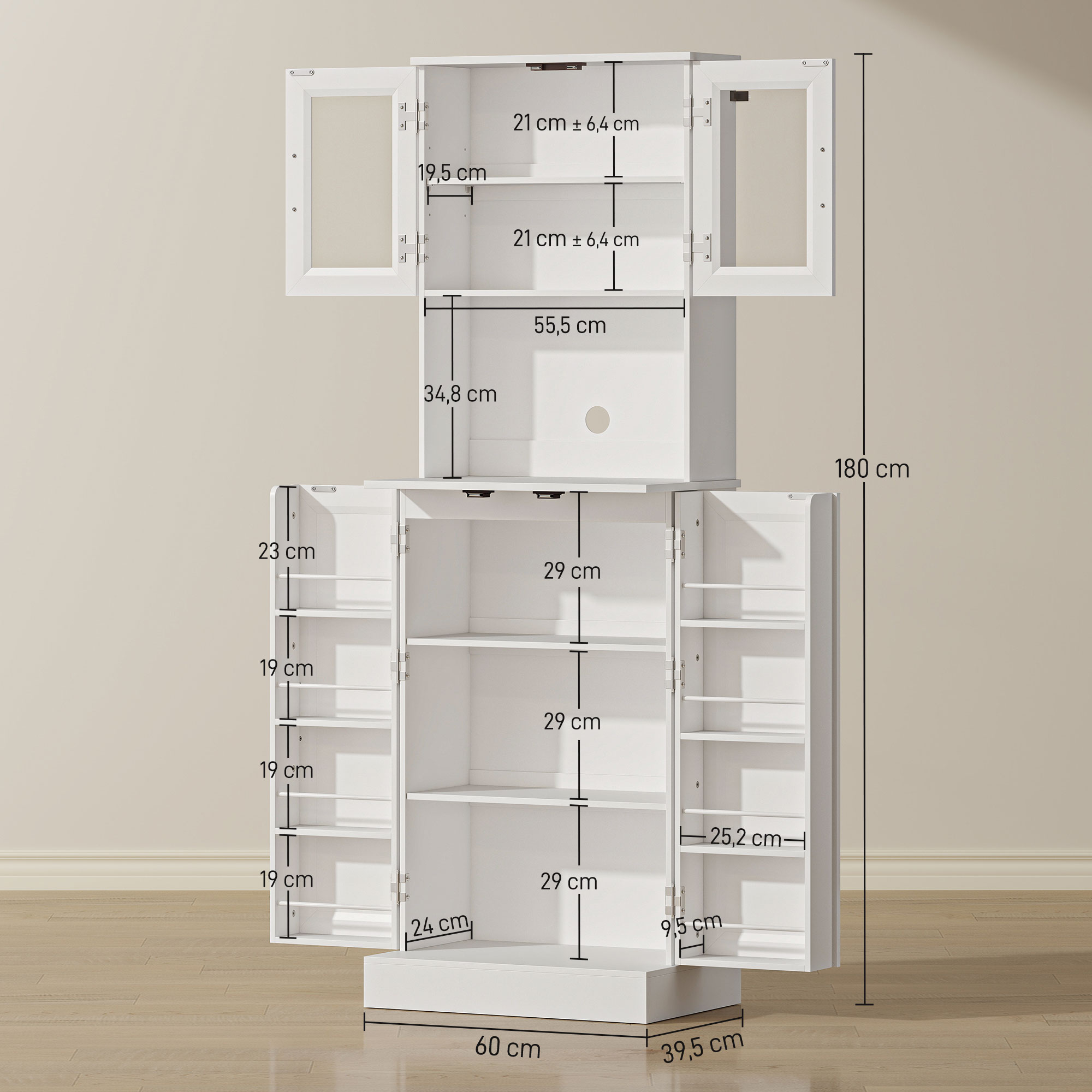 Küchenschrank, verstellbares Regal, Arbeitsplatte, Acryltüren, Kabelloch, für Wohnzimmer, Küche, Esszimmer, MDF, Weiß