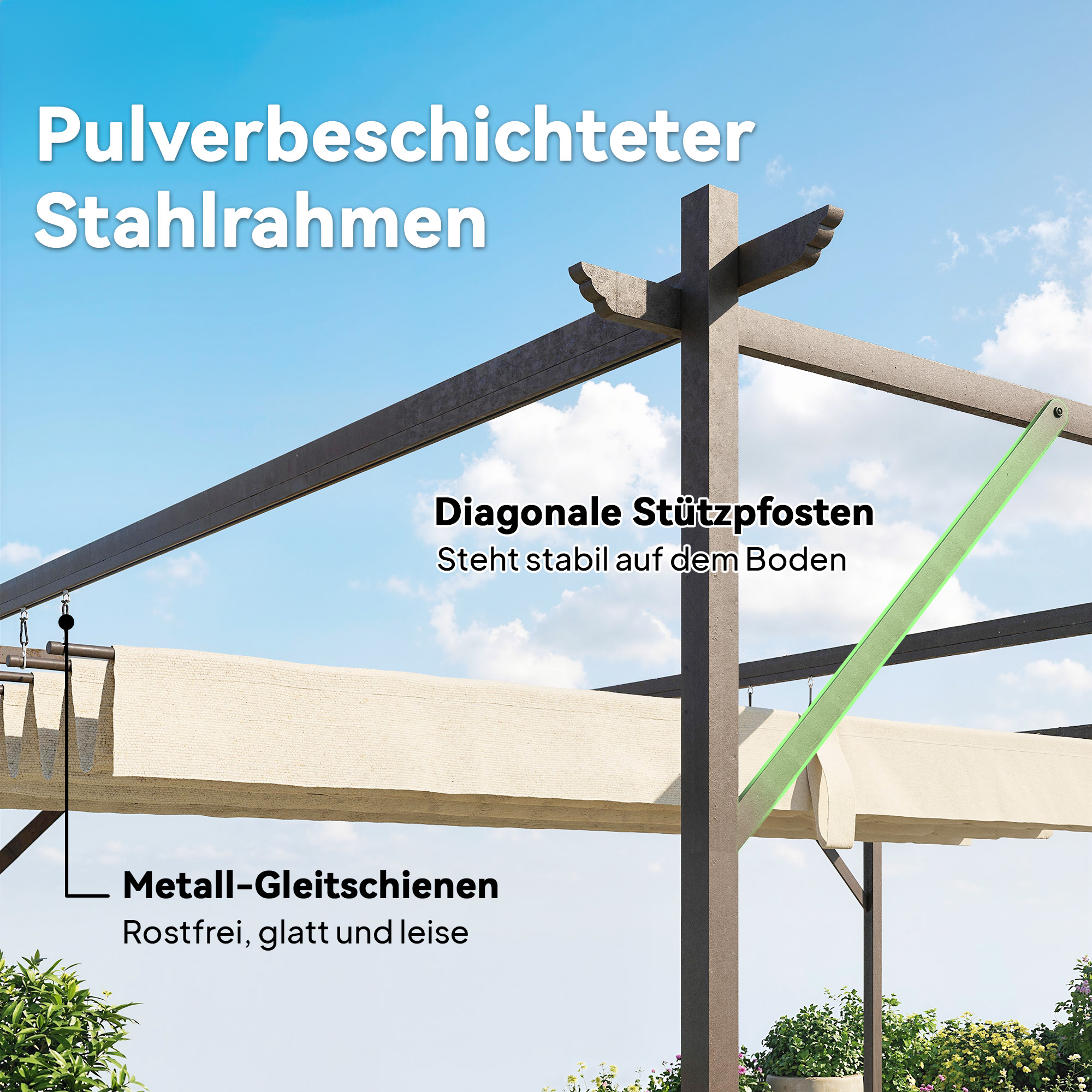 Terrassendach Pergola ca, 4x3m Terrassenüberdachung mit Verstellbares Dach, Wandmontage UV 30+ Cremeweiß