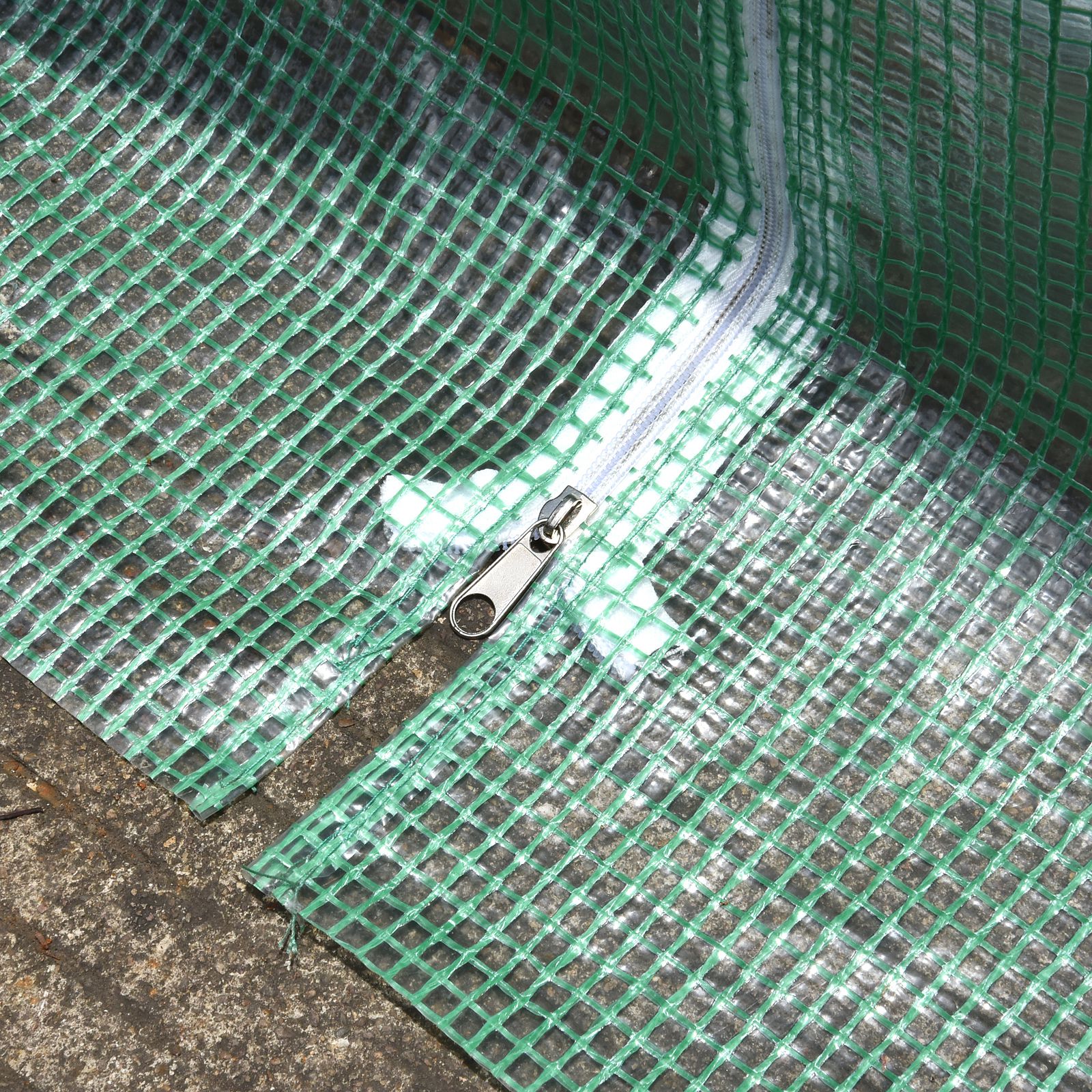 Rundbogen-Gewächshaus, 6 Netzfenster, transparente Folie, Metallrahmen, 3,95 x 1,95 x 1,90m, Grün