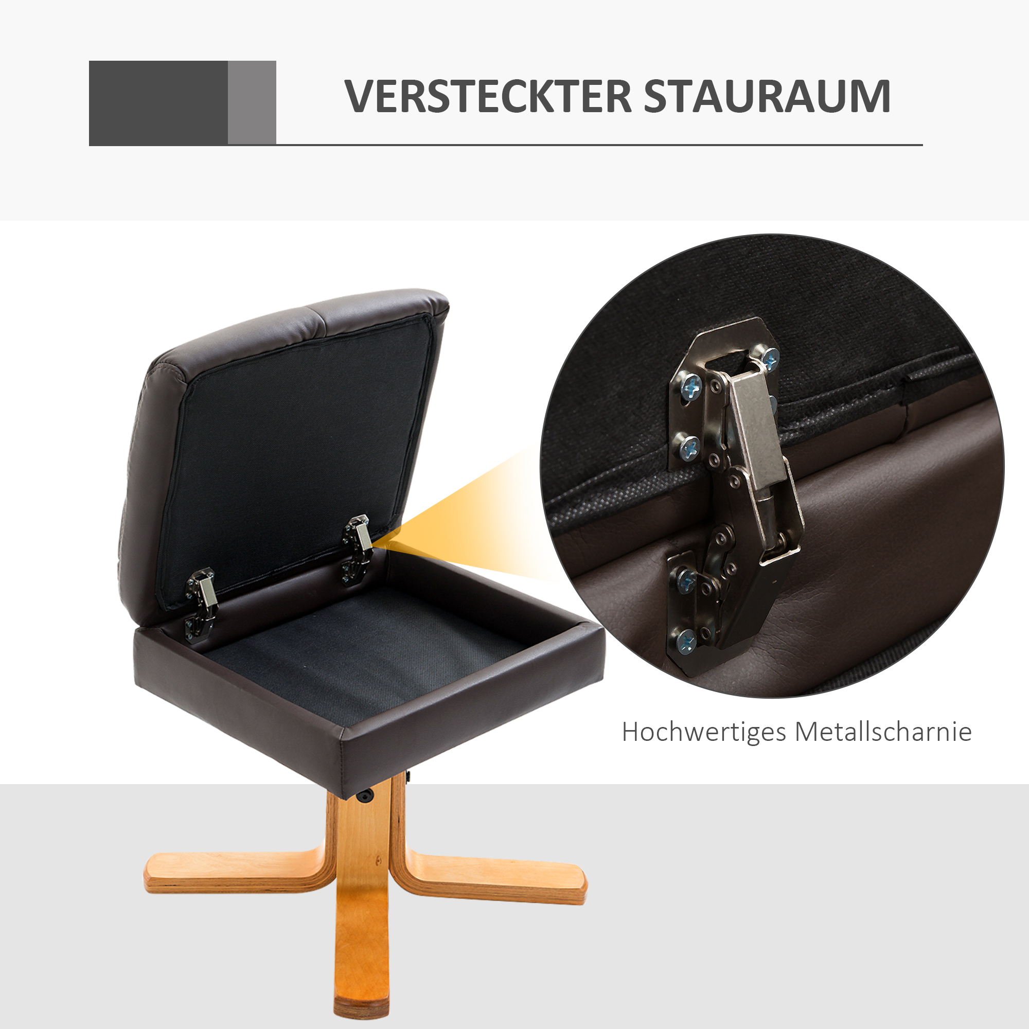 Relaxsessel mit Hocker, 360°drehbarer Fernsehsessel mit Liegefunktion Lesesessel für Schlafzimmer, Wohnzimmer, Kunstleder, Braun