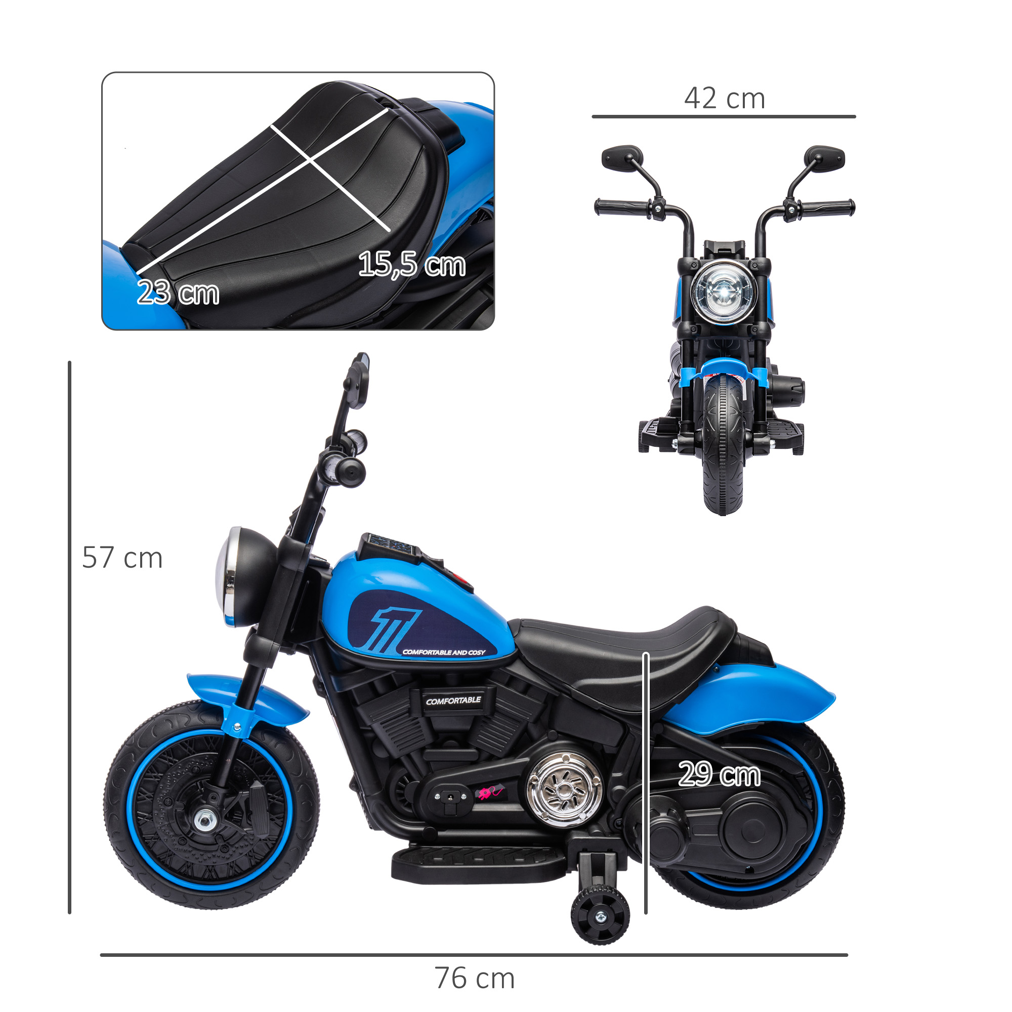 Elektro Kindermotorrad, Elektrisches Kinderfahrzeug, mit Scheinwerfer, 3 km/h, Blau + Schwarz