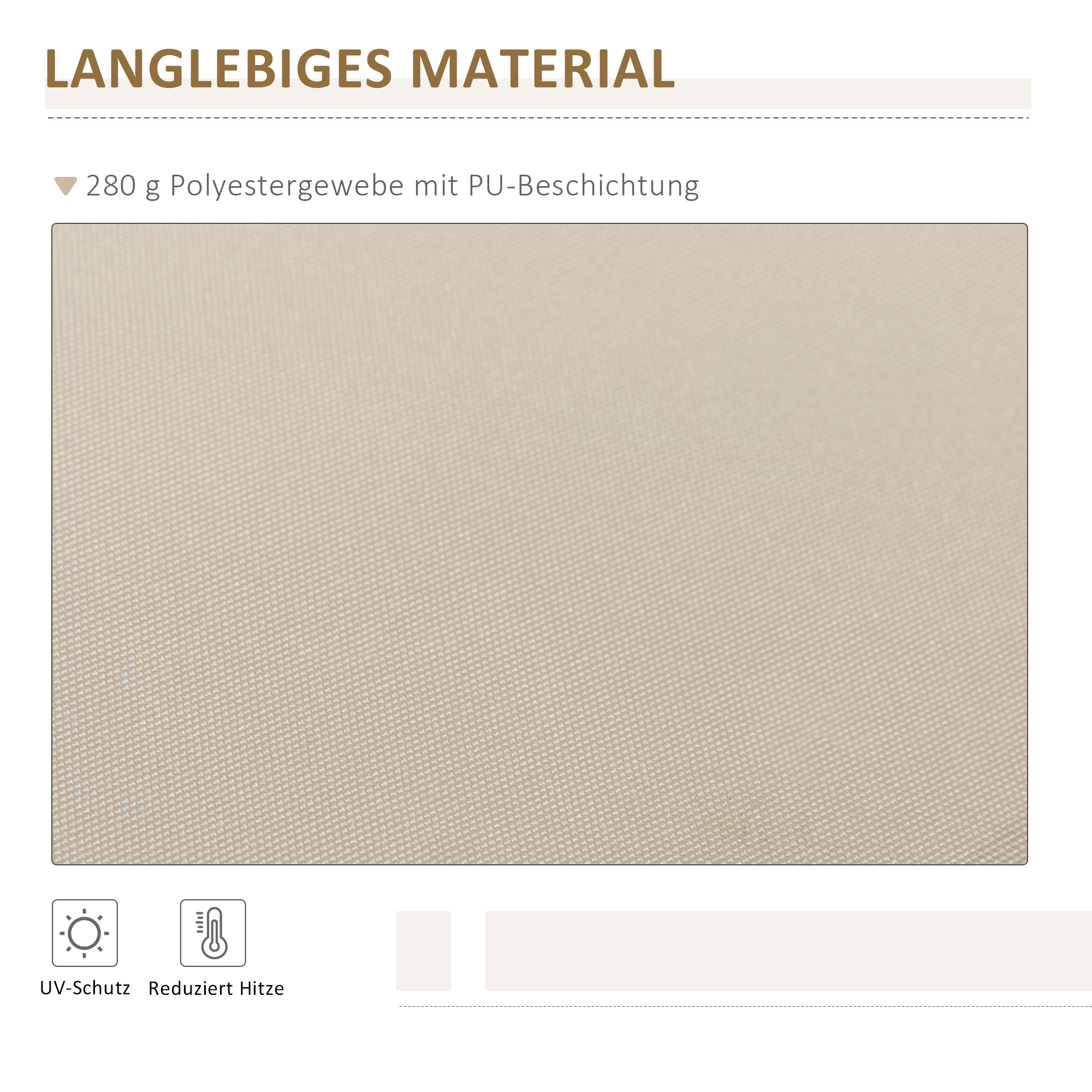 Markise, Sonnenschutz, einfahrbar, mit Handkurbel, Metallrahmen, Polyester, Weiß+Beige, 3,95 x 2,45 m