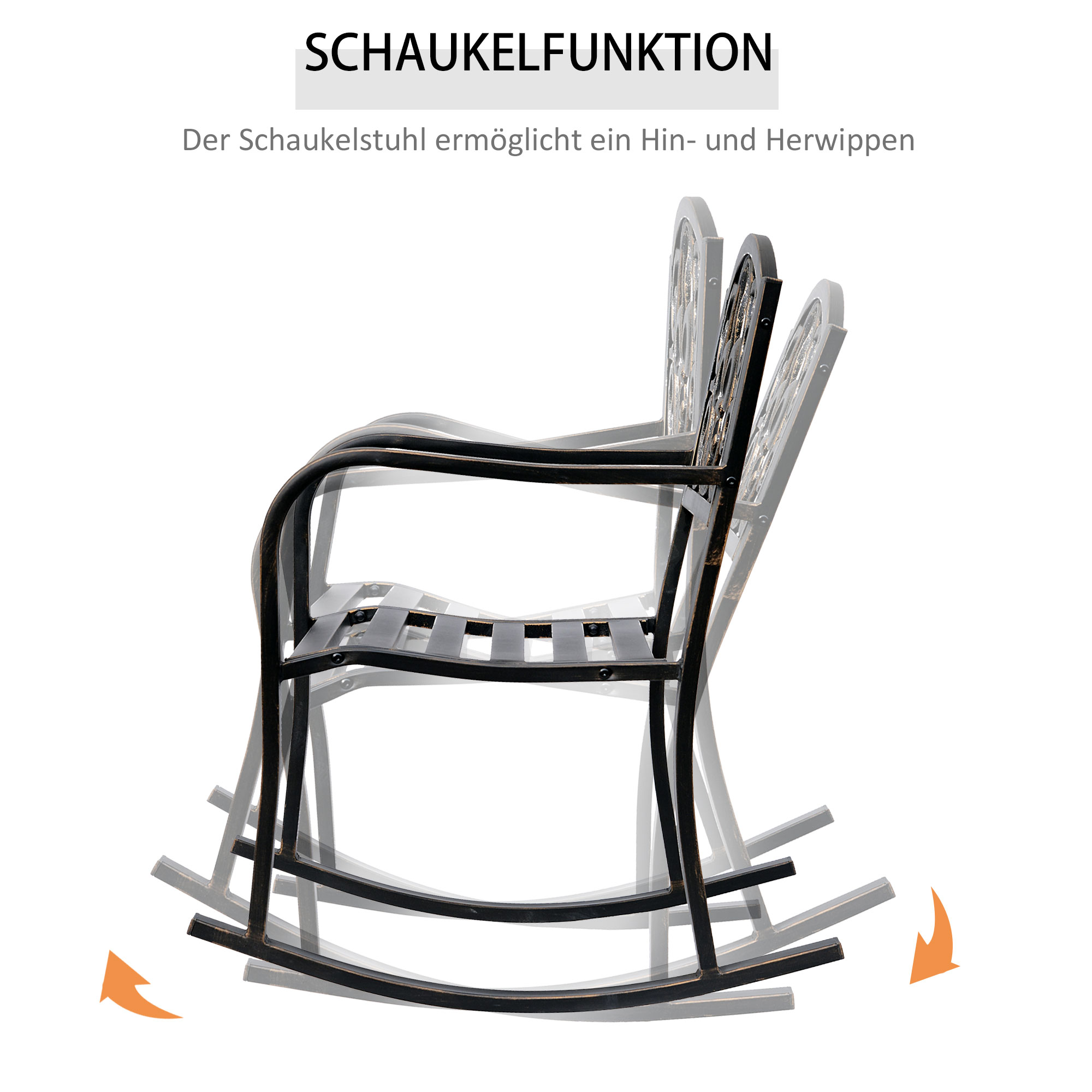 Schaukelstuhl Gartenstuhl Schwingsessel antik Garten Metall Bronze B60 x T73 x H85cm