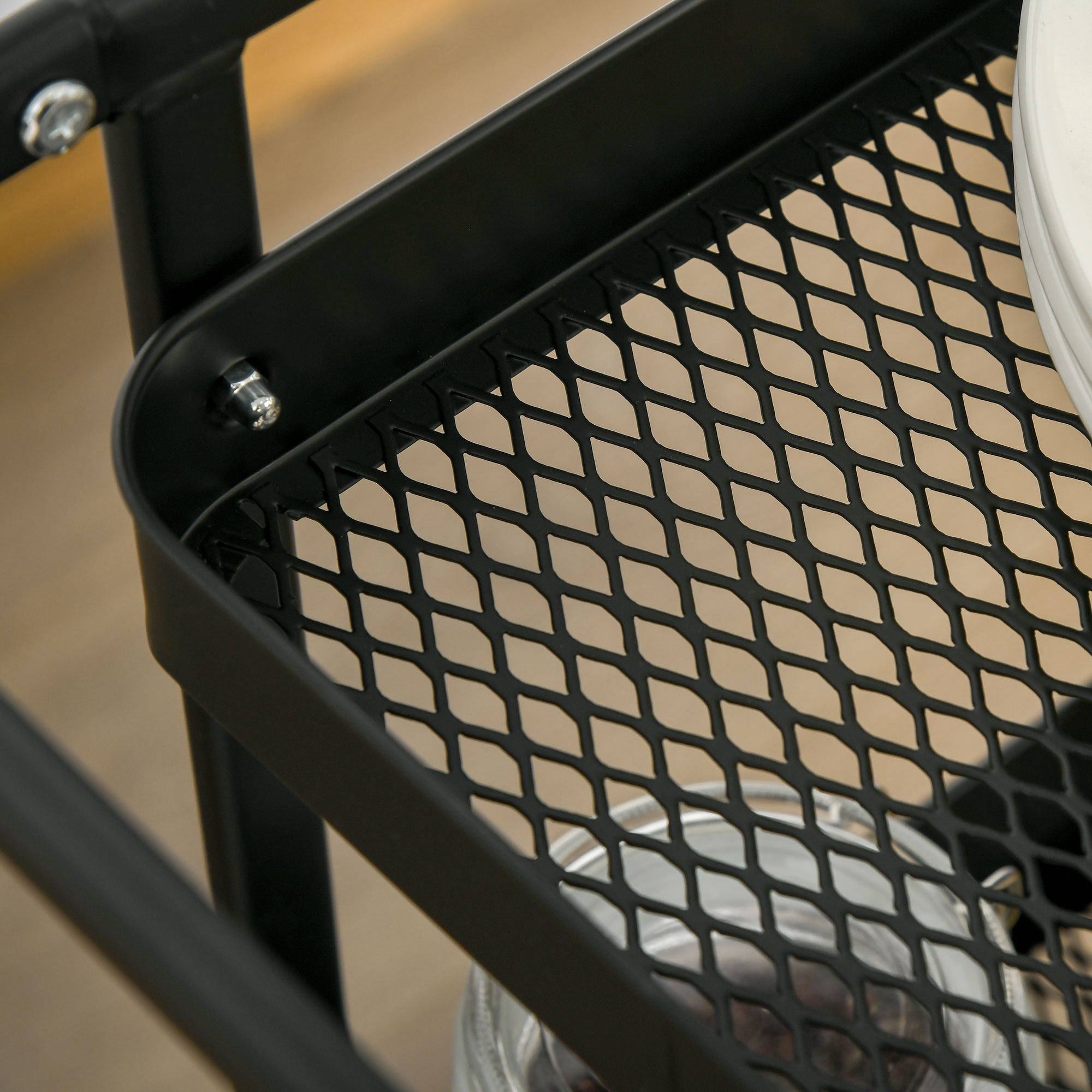 Küchentrolley mit Lochtafel, Handtuchhalter, Aufbewahrungskörbe, Schwarz