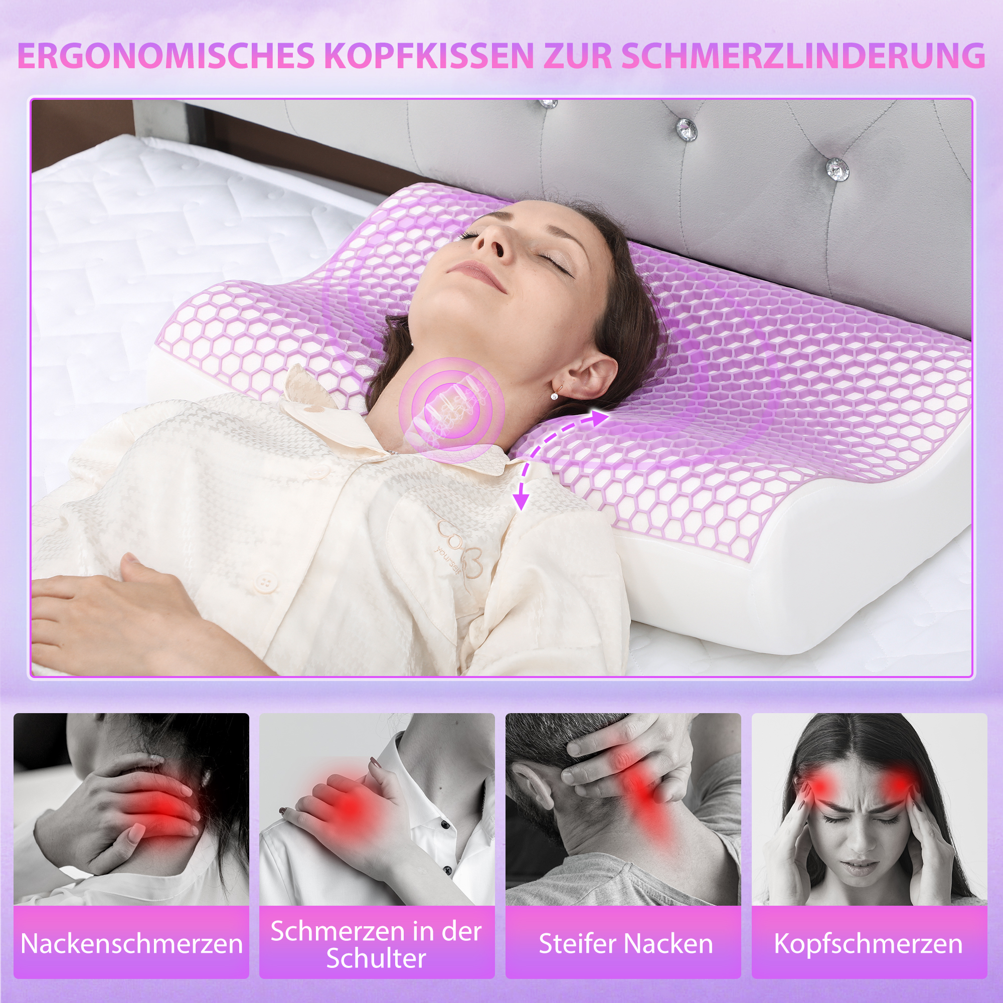 Memory Schaum Kissen Kopfkissen, Nackenstützkissen mit abnehmbarem Bezug, 2 Höhe  Ergonomische, 2S schnell reagierend