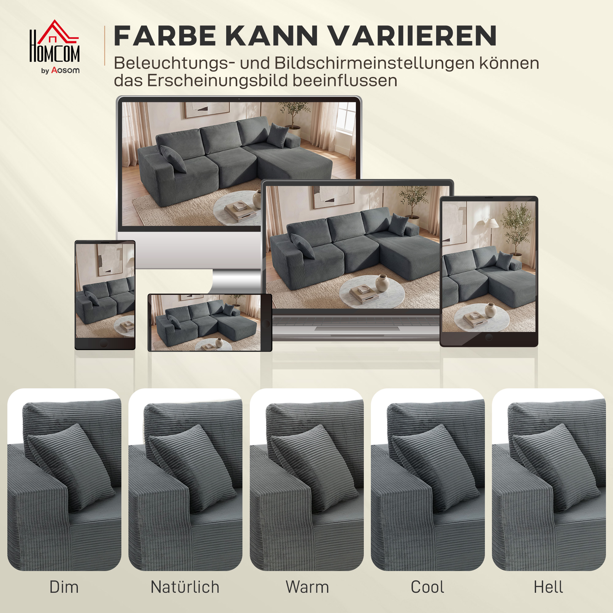 Modulares Ecksofa, L-förmiges Sofa-Bett mit tiefem Sitz, breiten Armlehnen, 2 Kissen, Dunkelgrau