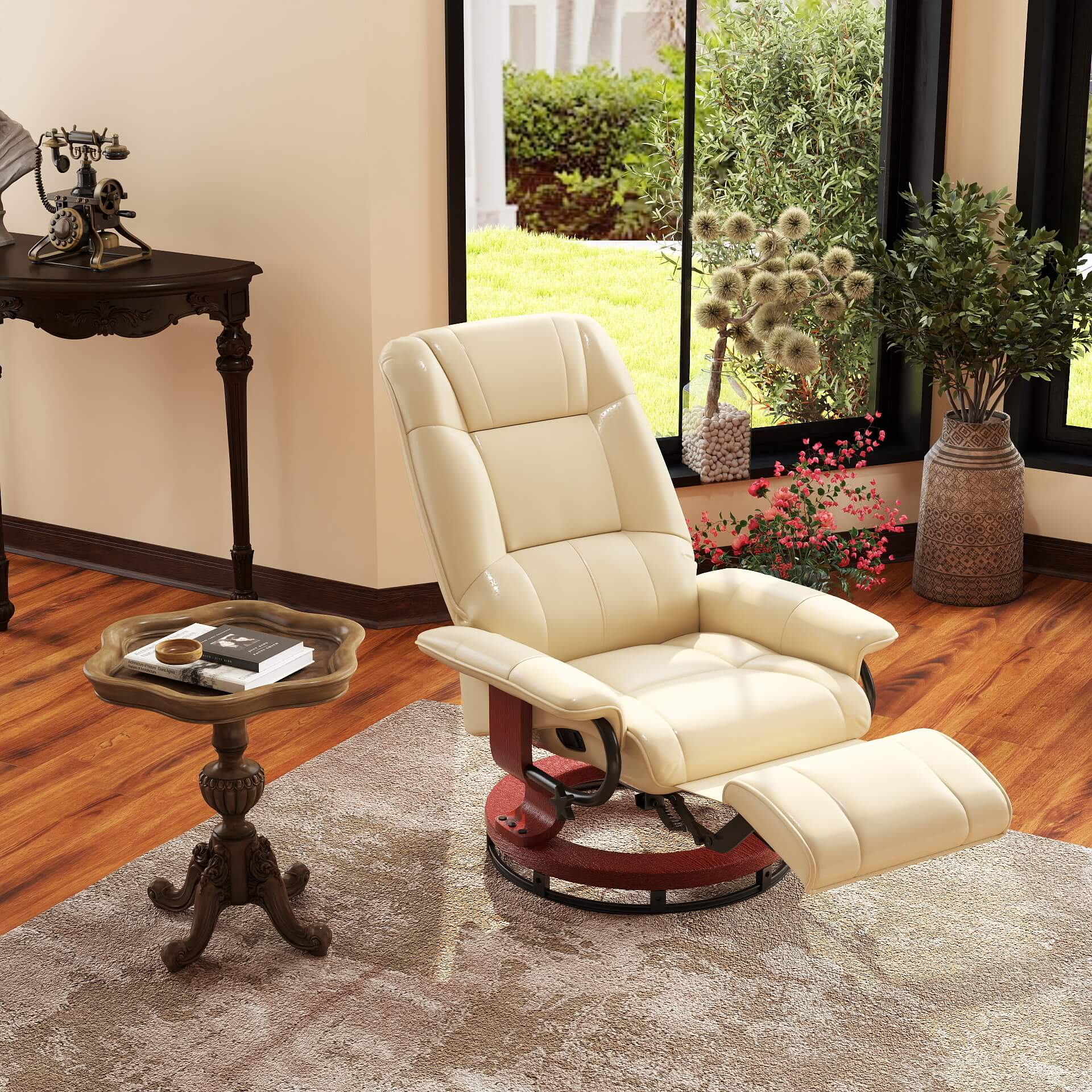 Relaxsessel, verstellbar, Liegefunktion, bis 120 kg, Kunstleder, 78 x 87 x 100 cm, Creme