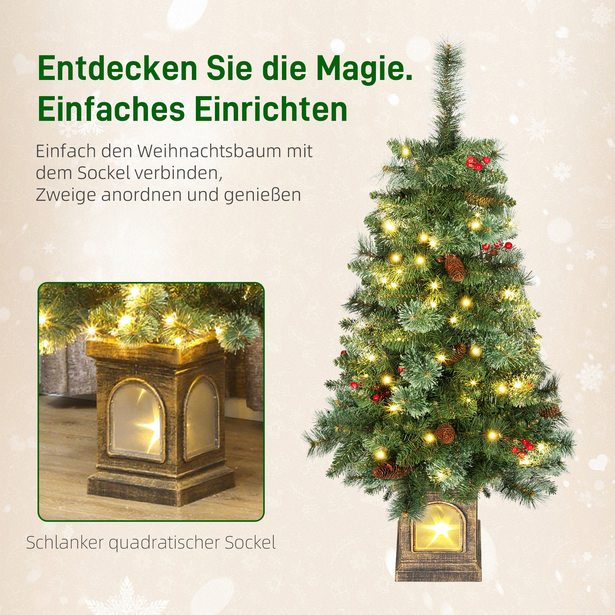 Künstlicher Weihnachtsbaum 120 cm Tannenbaum künstlich mit 100 LED Beleuchtung, 8 Modi, 214 Spitzen