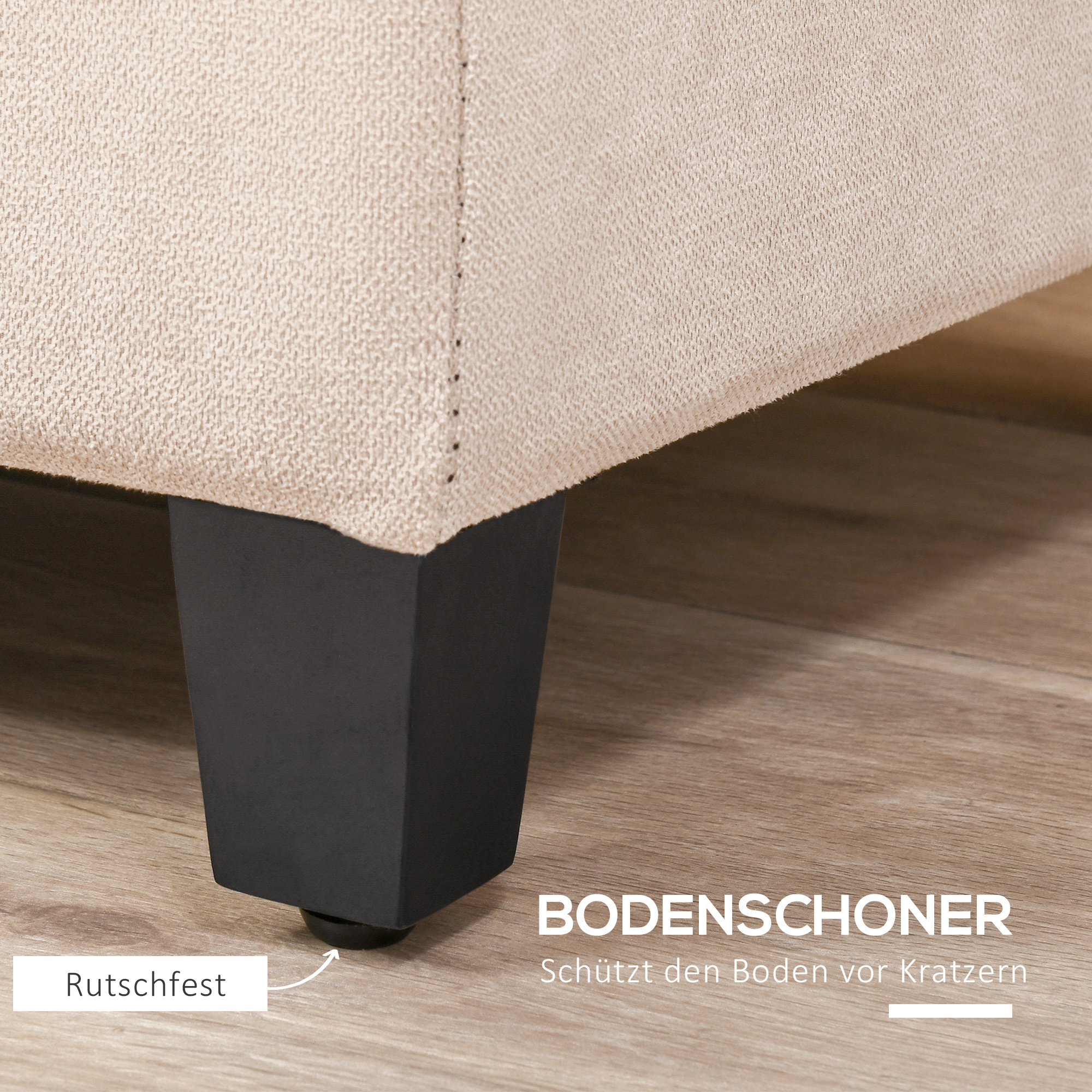 Polsterbank mit Stauraum, Knopfheftung, bis 120 kg, 125 x 49 x 41,5 cm, Beige