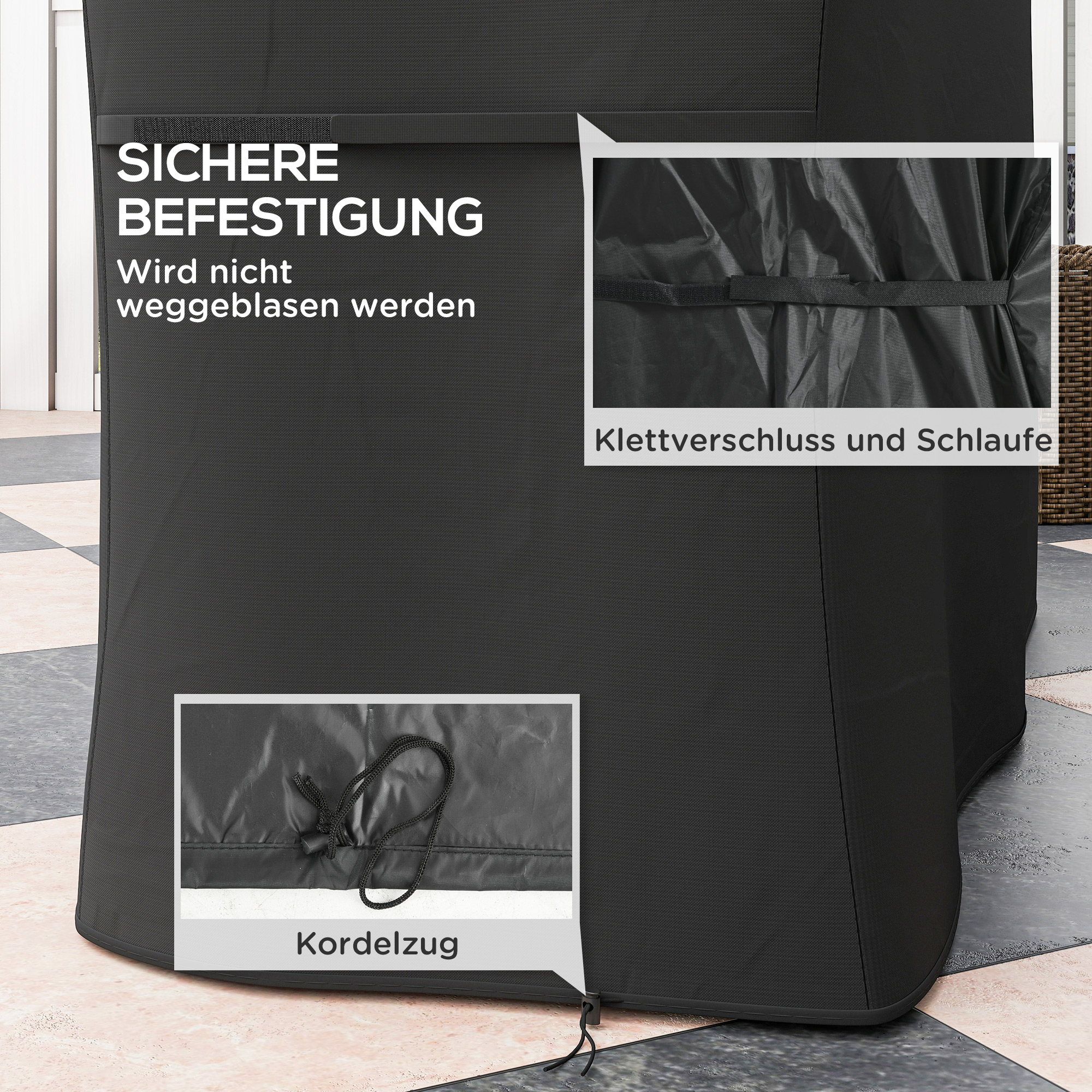 Grillabdeckung Schutzabdeckung für Grill Grillplane, wetterbeständig, 147 x 61 x 120cm, Schwarz