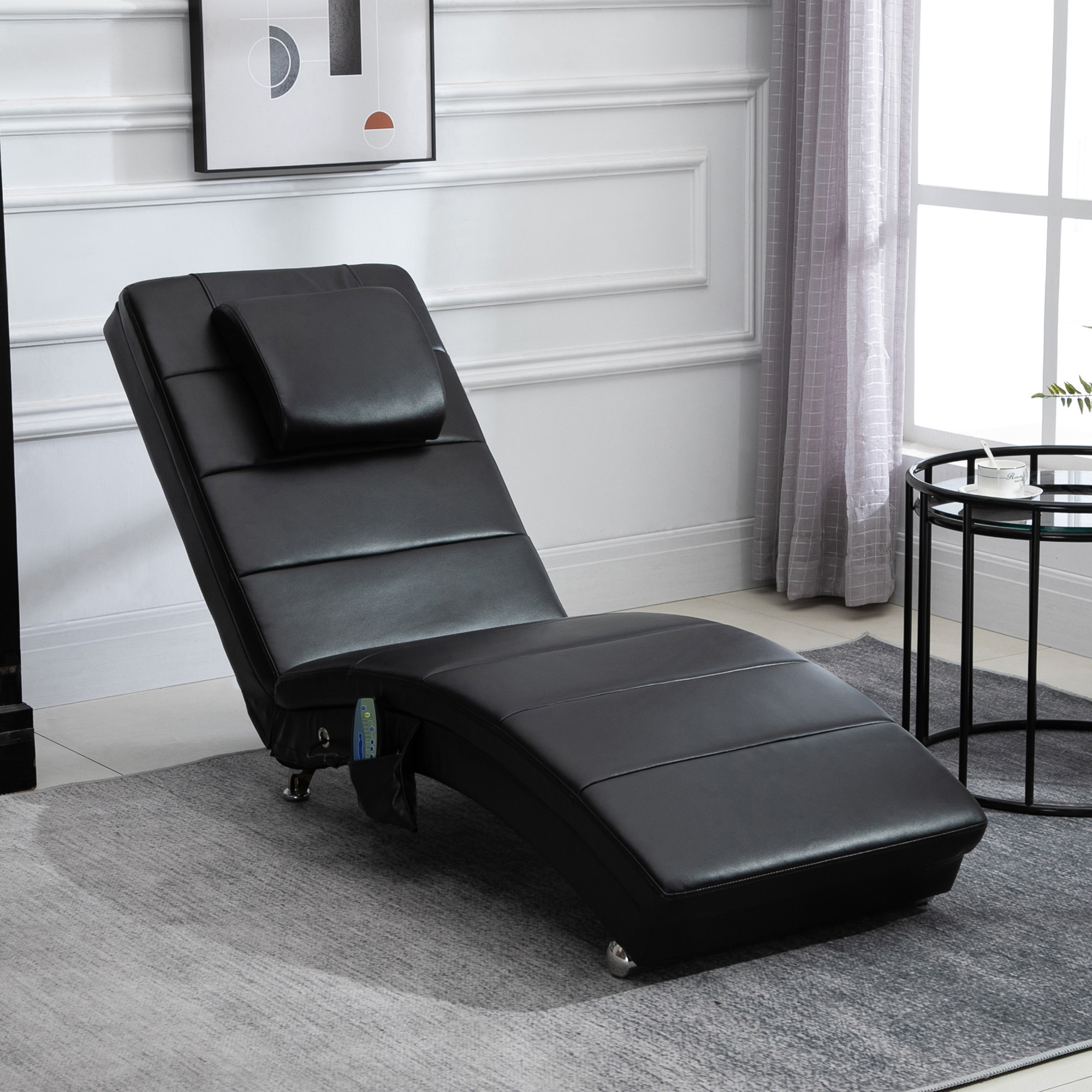 Relaxliege mit Massagefunktion Loungesessel Ergonomisch hohe Rückenlehn, mit Massagefunktion und Kissen mit Zero-G Design Lounge Sessel Kunstleder Metall Schaumstoff Schwarz 58 x 163 x 87 cm