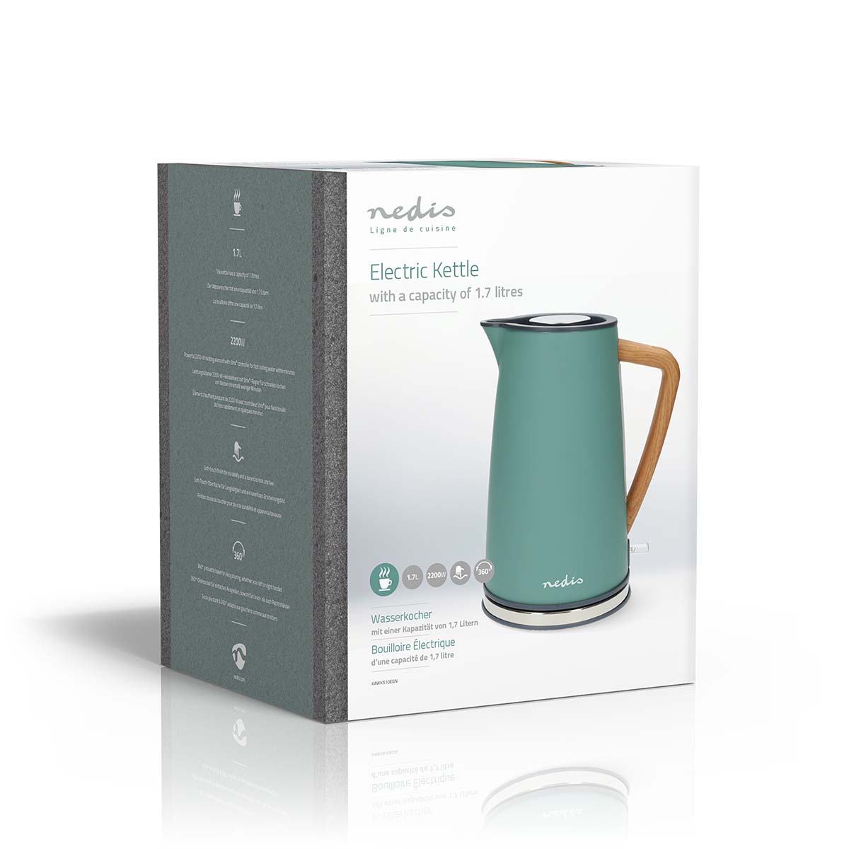 Wasserkocher | 1.7 l | Soft-Touch | Grün | Um 360 Grad drehbar | Verdecktes Heizelement | Strix Controller | Boil-dry protection