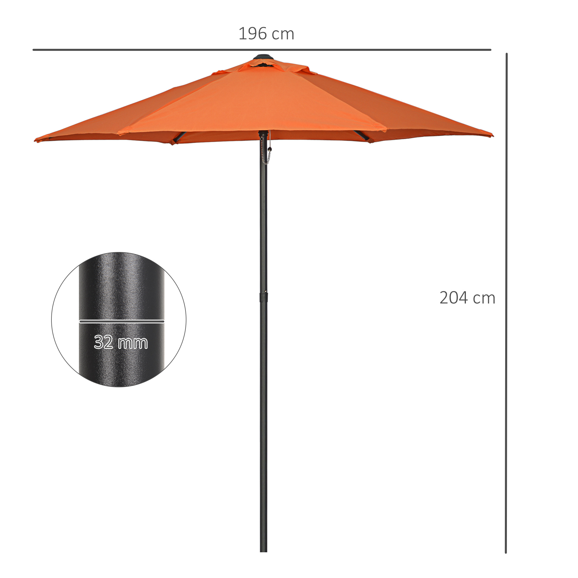 Sonnenschirm Ø196 cm, sechseckig Balkonschirm für Strand Balkon Garten, Orange