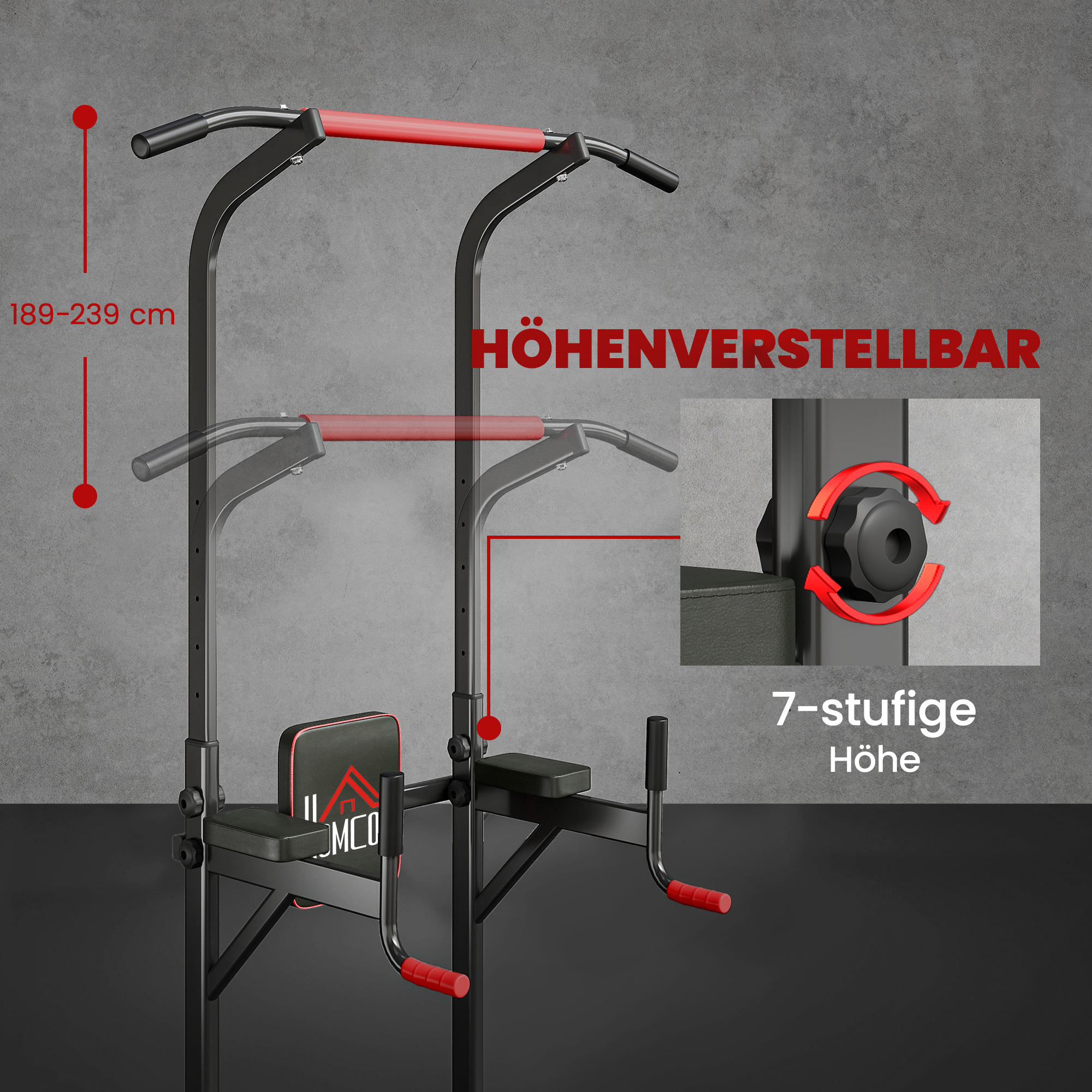 Power Tower höhenverstellbar Dip Station mit Klimmzugstange Saugnäpfe, Gepolstert Trainingsgerät für Zuhause