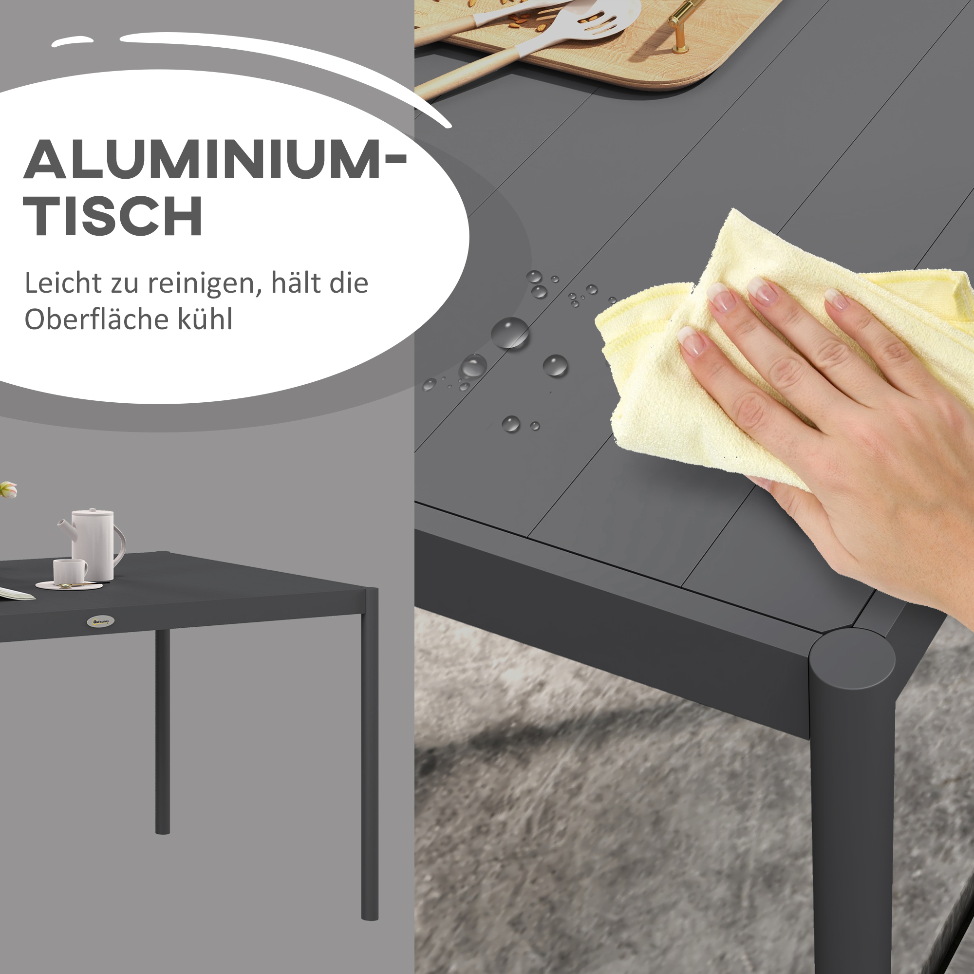 Gartentisch Outdoortisch, wetterbeständig, Aluminium, 145 x 90 x 74 cm, Dunkelgrau