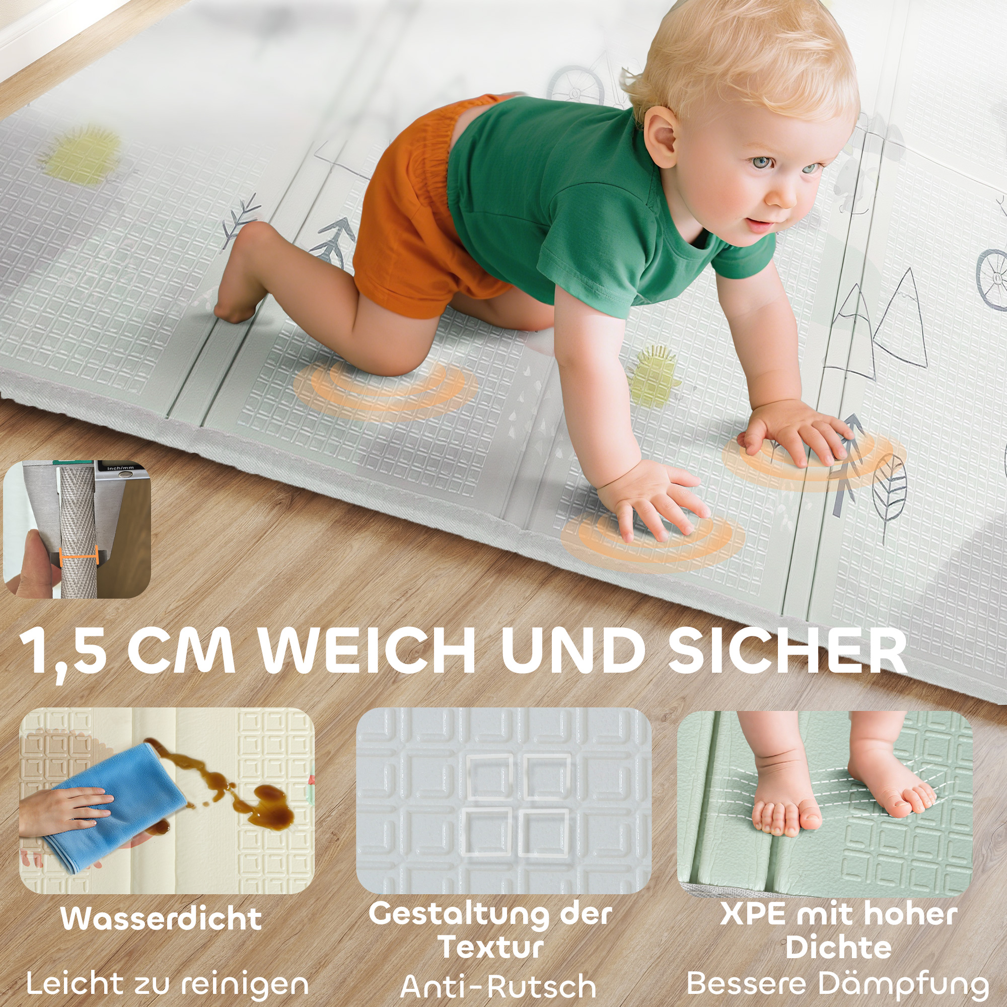 Baby-Spielmatte, Tiermuster, Schaumstoff, 1,5 cm dicke Polsterung, rutschfest