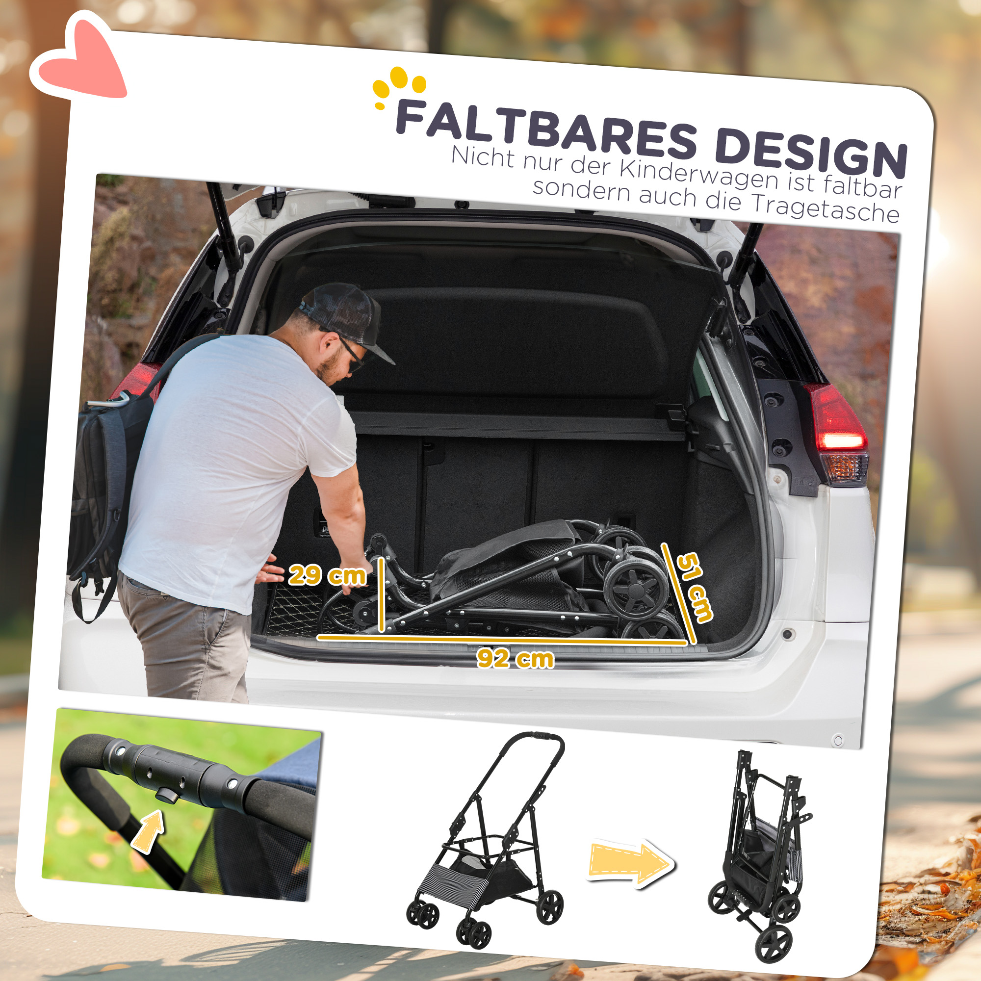 2-in-1 Hundebuggy, abnehmbare Transporttasche, klappbarer Metallrahmen, 77,5 x 51 x 99,5 cm, Dunkelblau+Schwarz