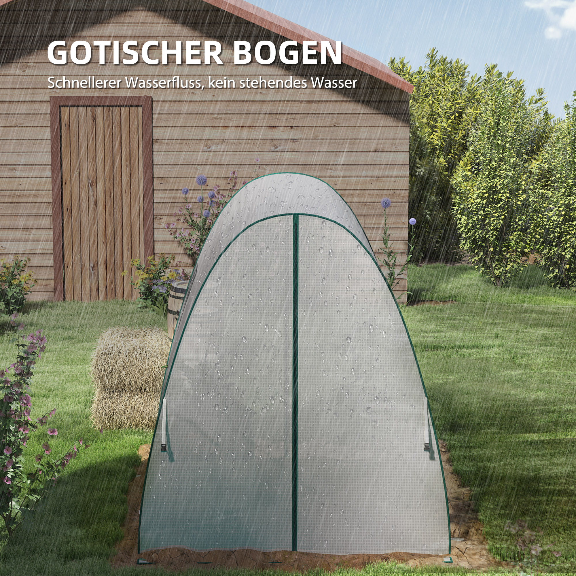 Bogen-Gewächshaus mit Sandsäcken und Kunststoff-Abdeckung, 2 Rolltüren, Netzfenster, tragbar, 1,8 x 1,8 x 2 m, Weiß