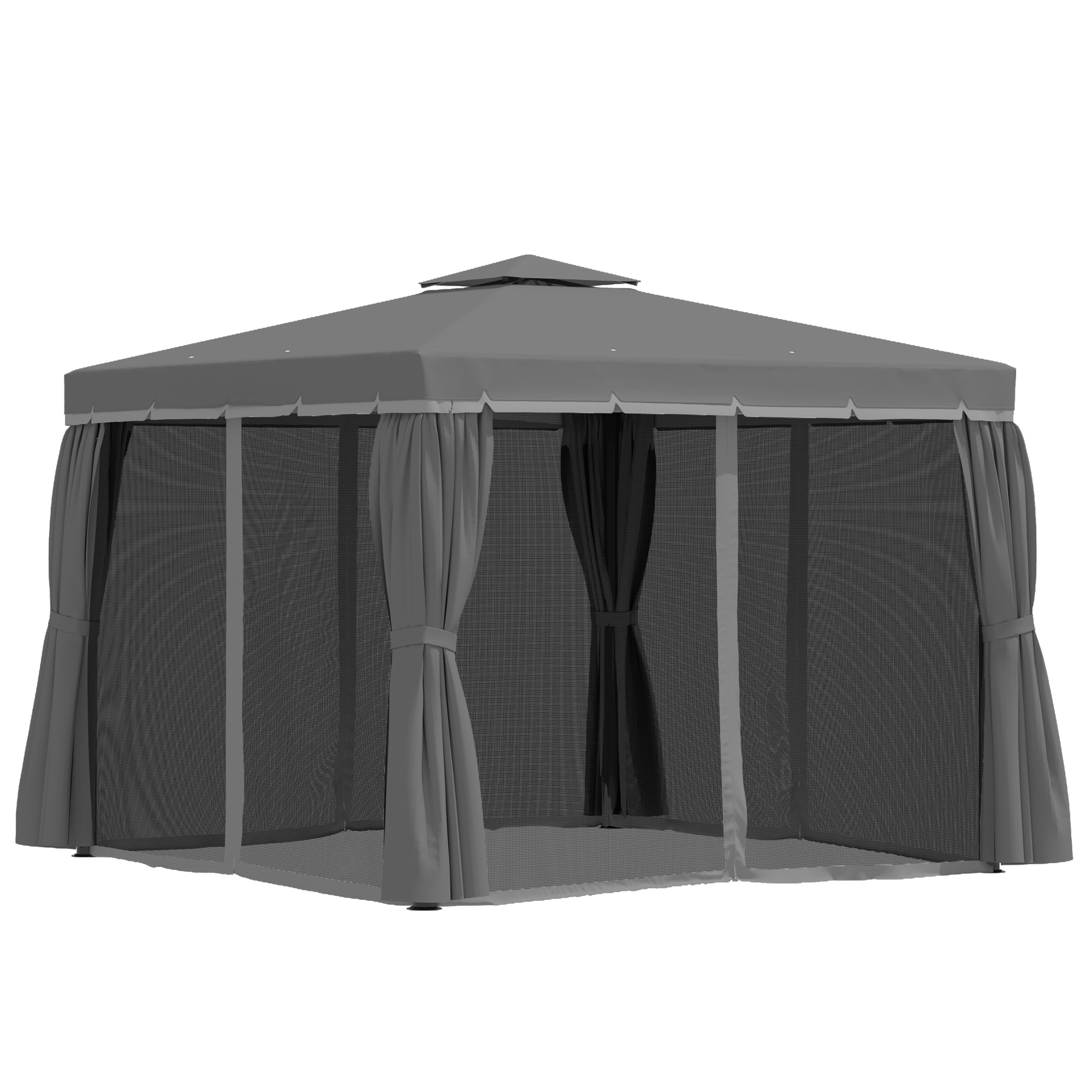 Gartenpavillon Pavillon 2,96 x 2,96 m Gartenzelt mit Doppeldach Festzelt Partyzelt mit 4 x Seitenteile Moskitonetz wetterfest Aluminium Polyester Dunkelgrau