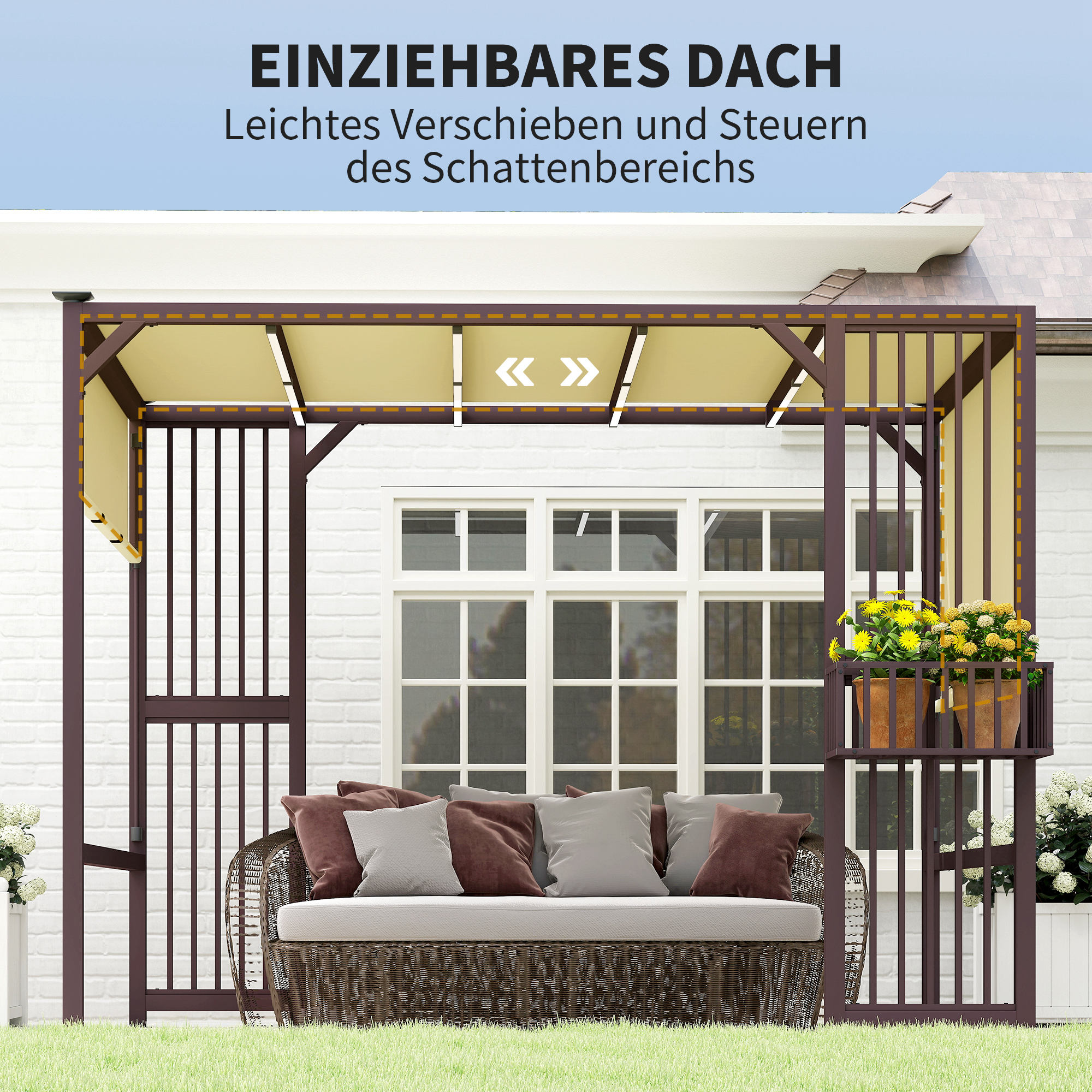 Pergola Pavillon 3x2,5m UV 30+Stabil winterfest Sonnenschutz mit verstellbar Schiebedach Dunkelbraun