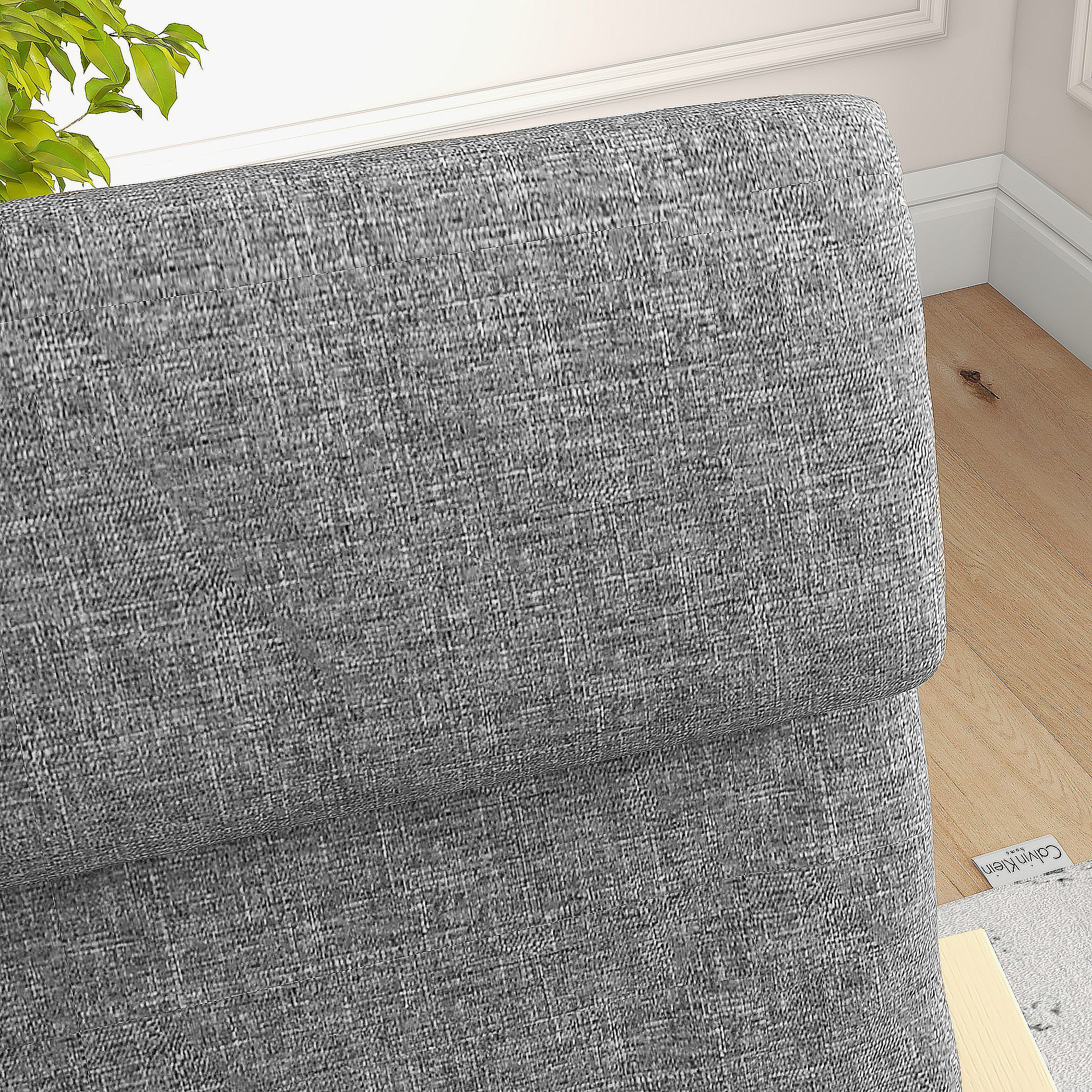 Sessel mit Kopfstütze und Armlehnen, Bezug in Leinenoptik, Holzgestell, Grau + Natur