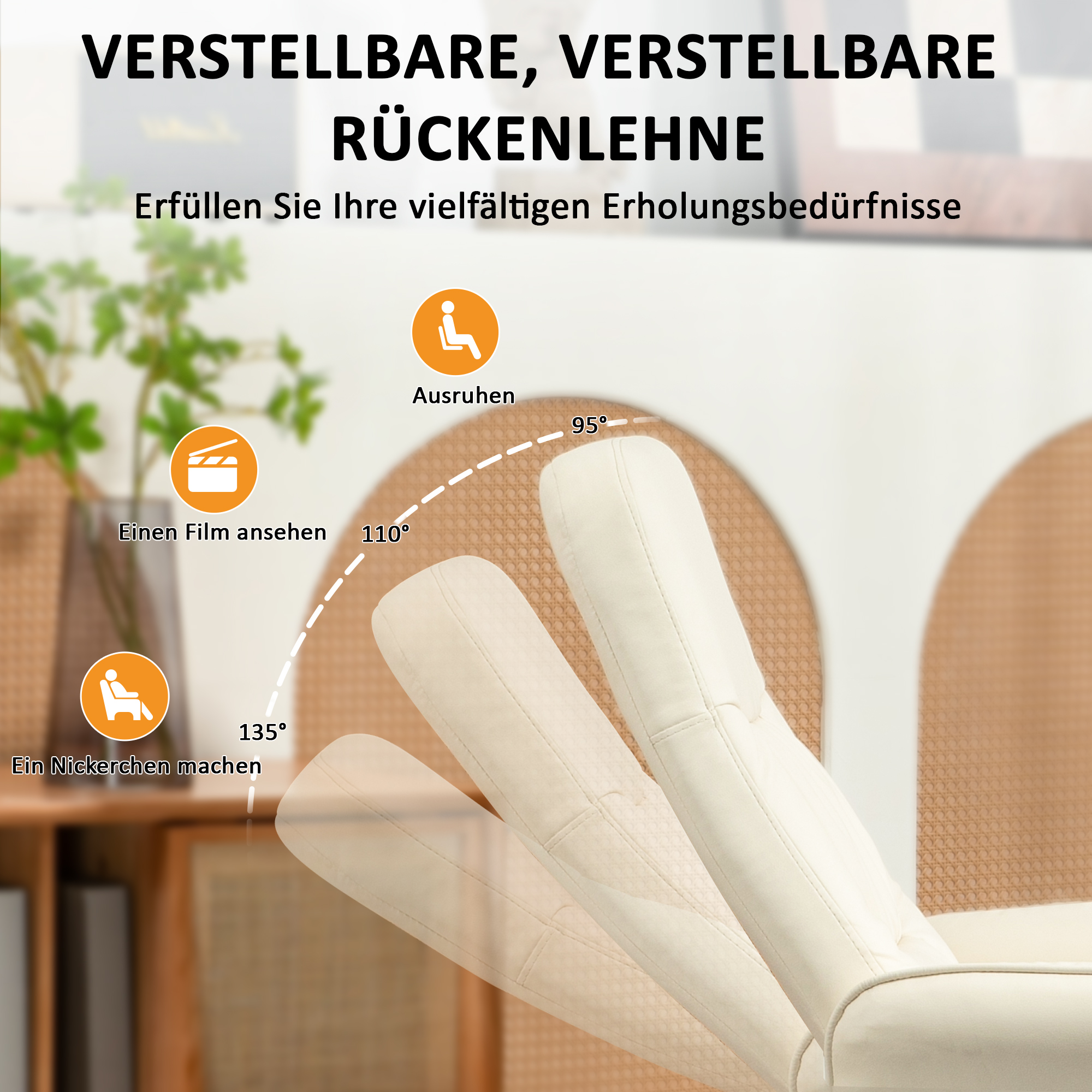 Massagesessel mit Fußhocker, Ergonomischer Stuhl mit 10 Vibrationspunkten, Kunstleder, 76 x 81 x 105 cm, Cremeweiß