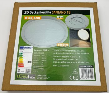 LED Deckenleuchte "Santano 18w", Ø 22,5cm, 18W, 1860lm, 3000K warmweiß