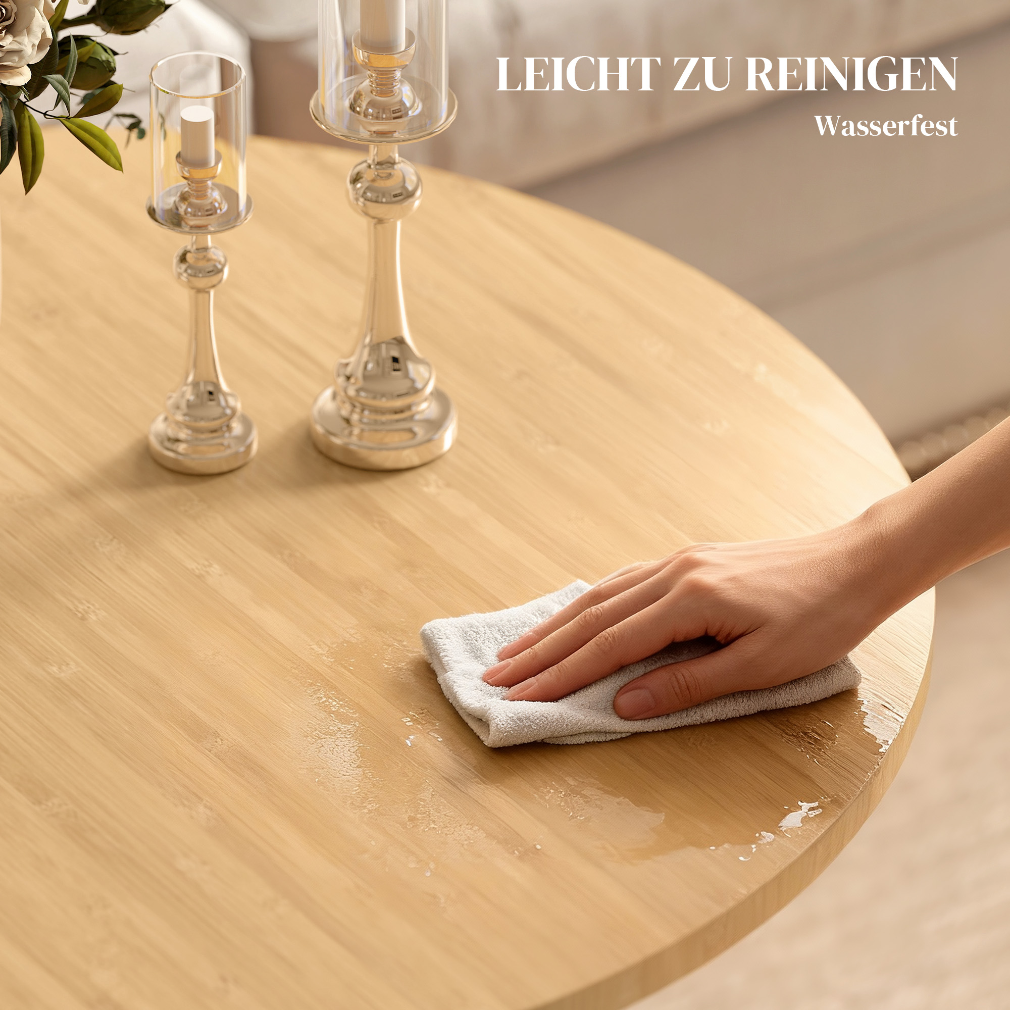 Runder Couchtisch, Bambus-Wohnzimmertisch mit Kreuzfuß, Natur