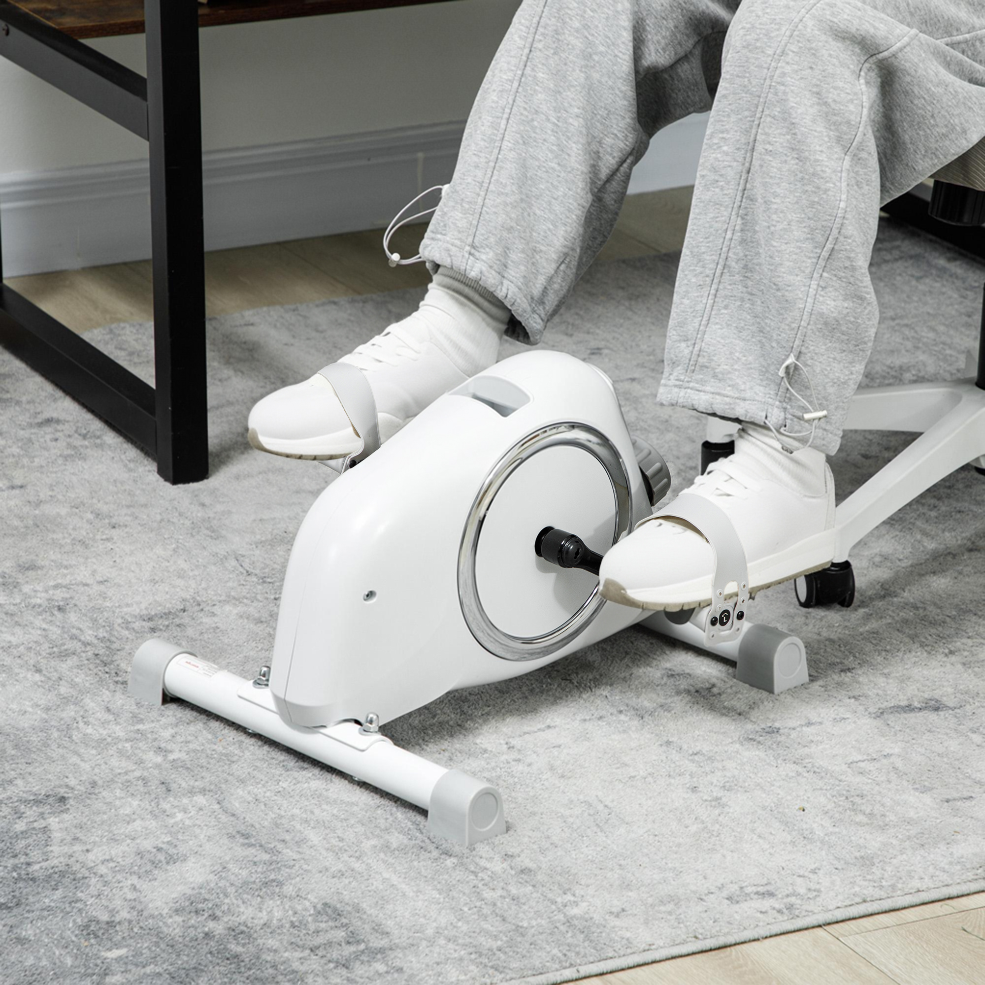 Mini-Heimtrainer, Unter-dem-Schreibtisch-Fußpedale, Arm- und Beinübungen, 8 Widerstandsstufen, Stahl, Weiß