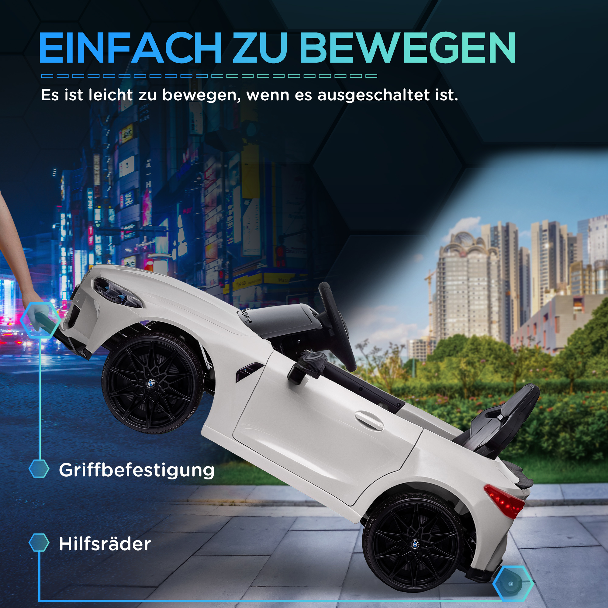Elektro Kinderauto BMW M4, Sound & Licht, 3-5 km/h, inkl, Fernsteuerung, für 3-5 Jahre, Weiß