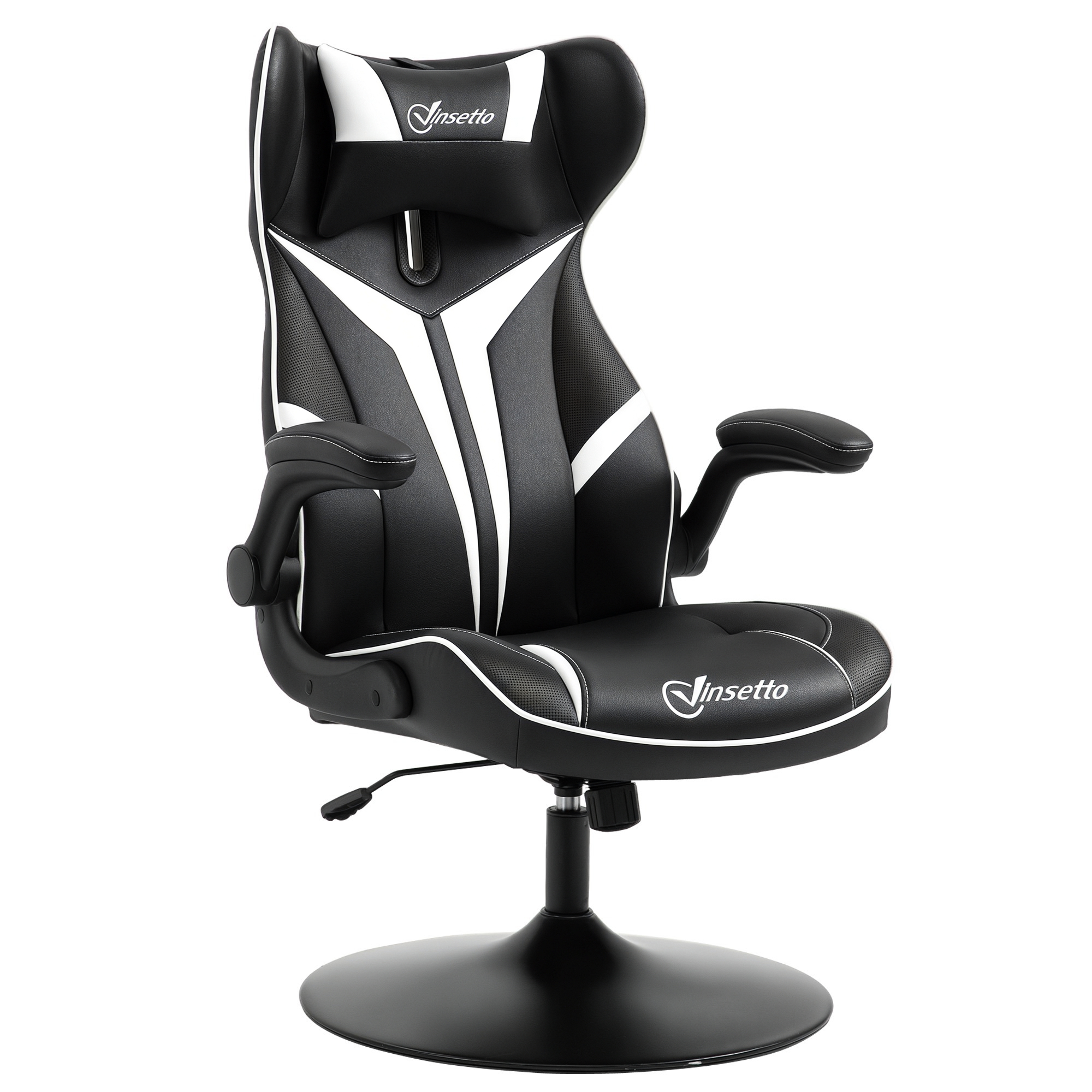 Gaming Stuhl ergonomischer Computerstuhl mit Wippfunktion Drehstuhl höhenverstellbar Stahl Schwarz+Weiß 67 x 70 x 106-112 cm
