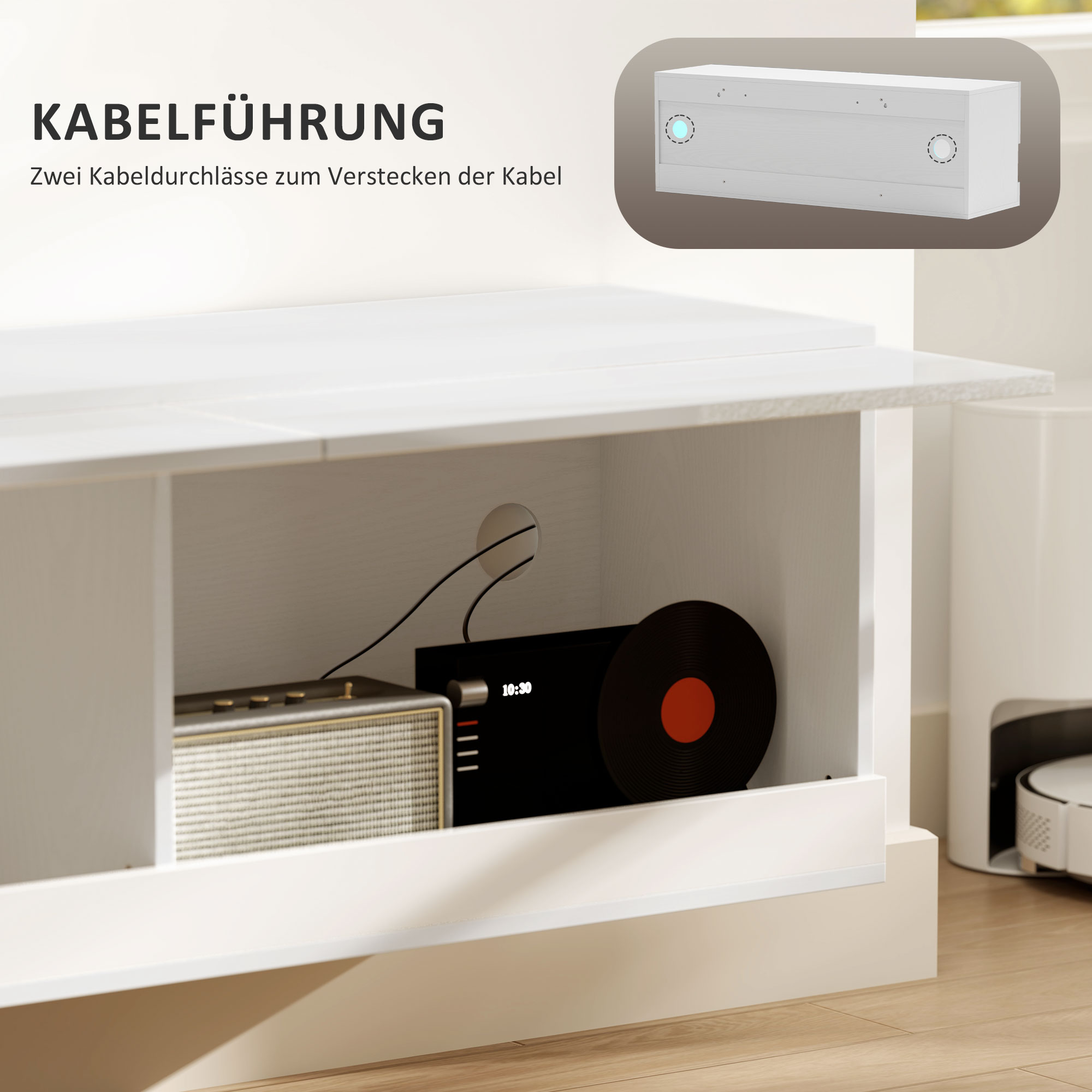 TV-Hängeschrank mit LED-Beleuchtung, 16 Blinkmodi, Wandmontierter TV-Schrank, Offene Regale, 120 x 35 x 40,5 cm, Weiß