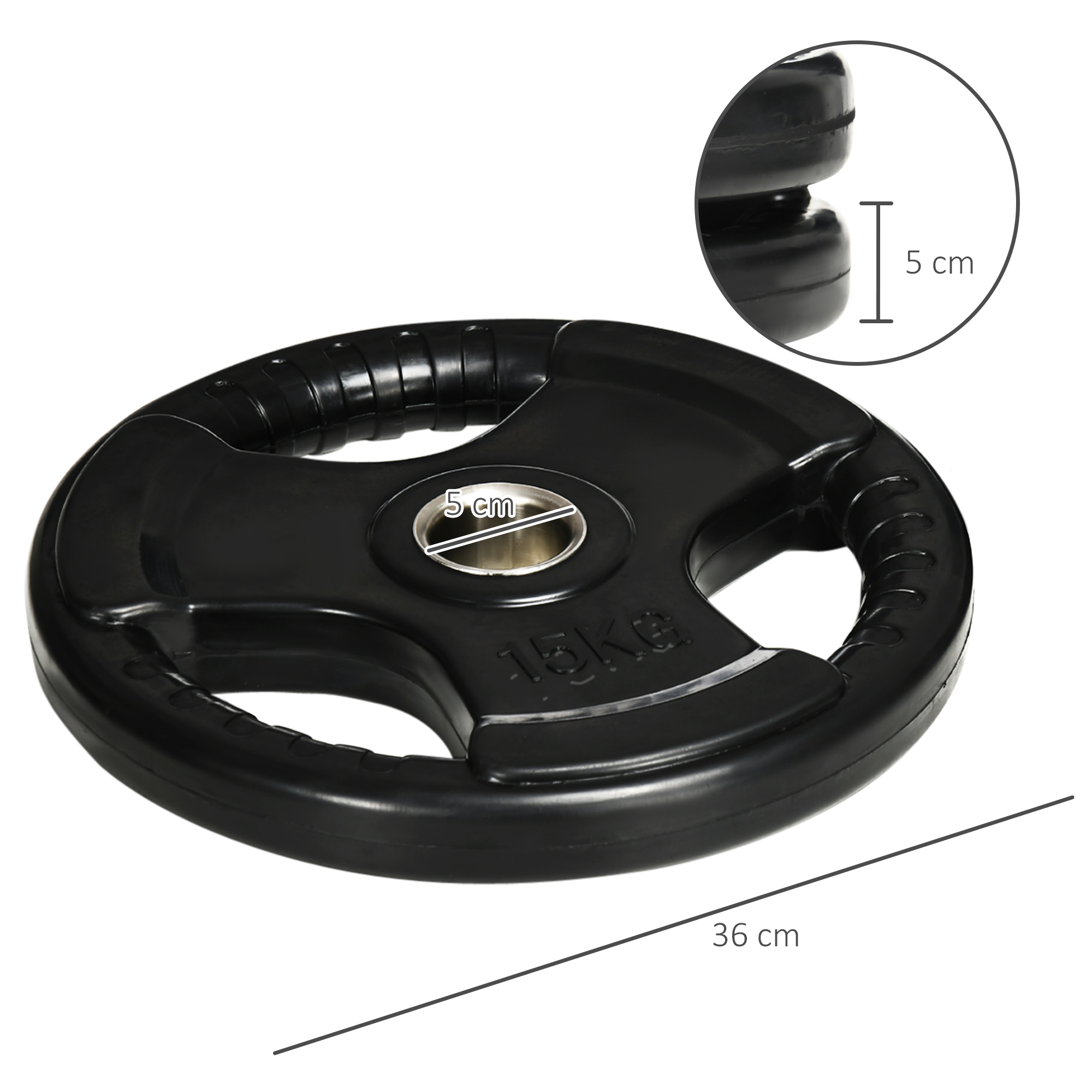 Hantelscheibe, 2er-Set, 15 kg pro Scheibe, drei Griffe, bodenschonender Gummimantel, Metall