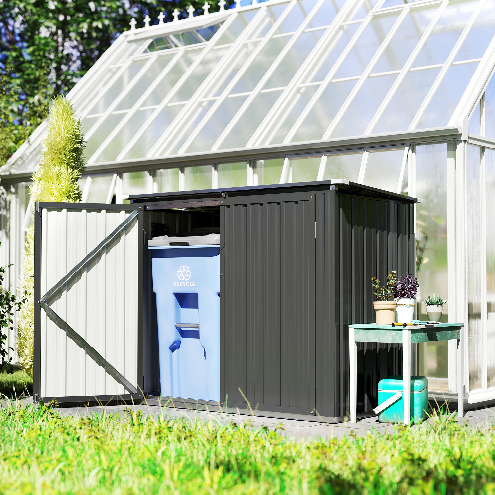 Mülltonnenbox für 2 Tonnen Abschließbar Mülltonnenverkleidung mit aufklappbarem Deckel Dunkelgrau