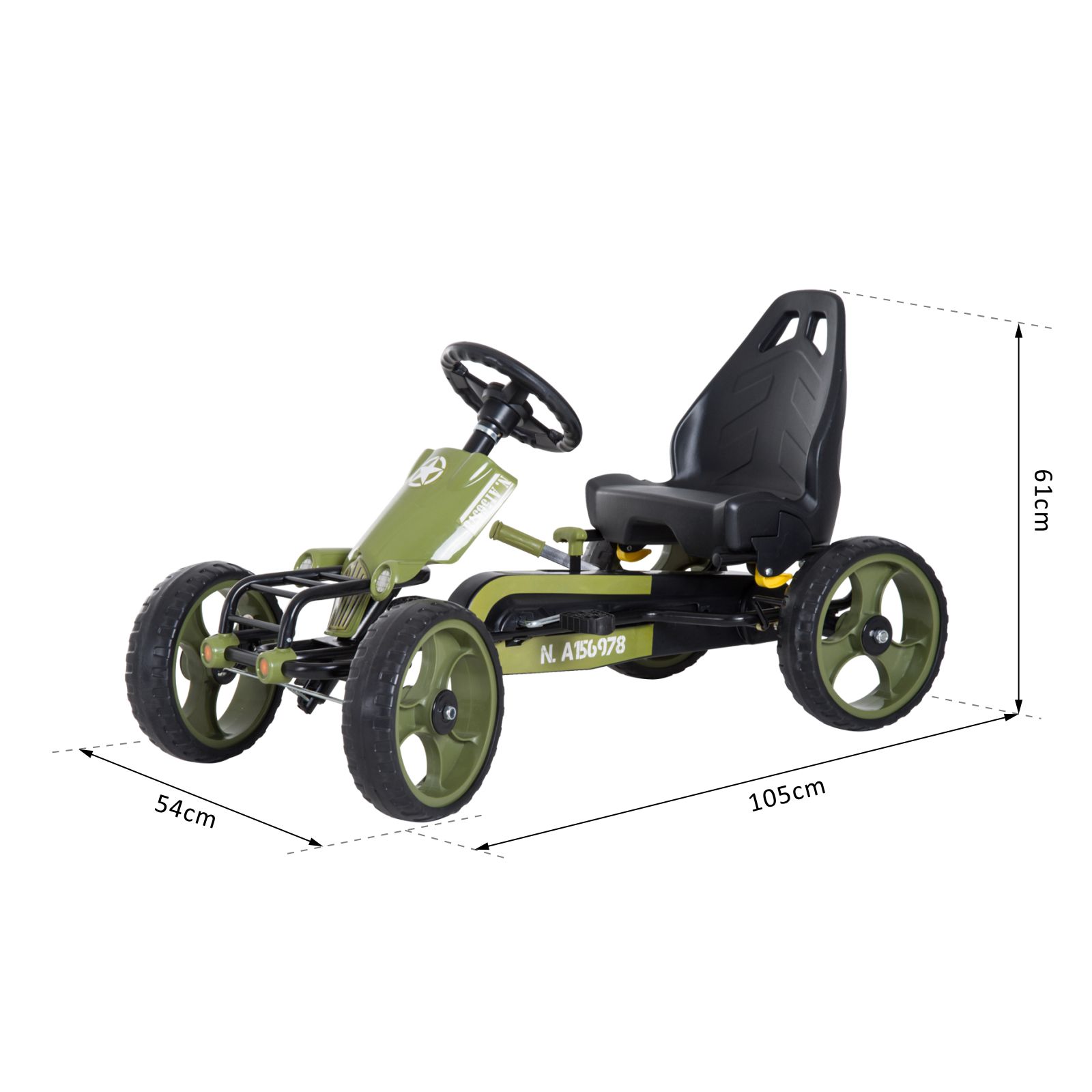 Go Kart Tretauto Tretfahrzeug mit Handbremse Kinderfahrzeug Kettcar Tretfahrzeug mit Verstellbarem Sitz ab 3 Jahren Grün 105 x 54 x 61cm