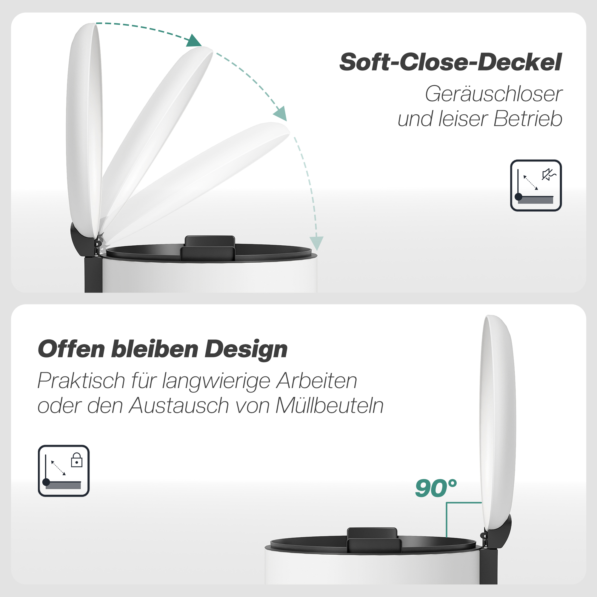 Mülleimer 30L, Treteimer, einrastbarer Deckel, Pedal, fleckenresistent, Cremeweiß
