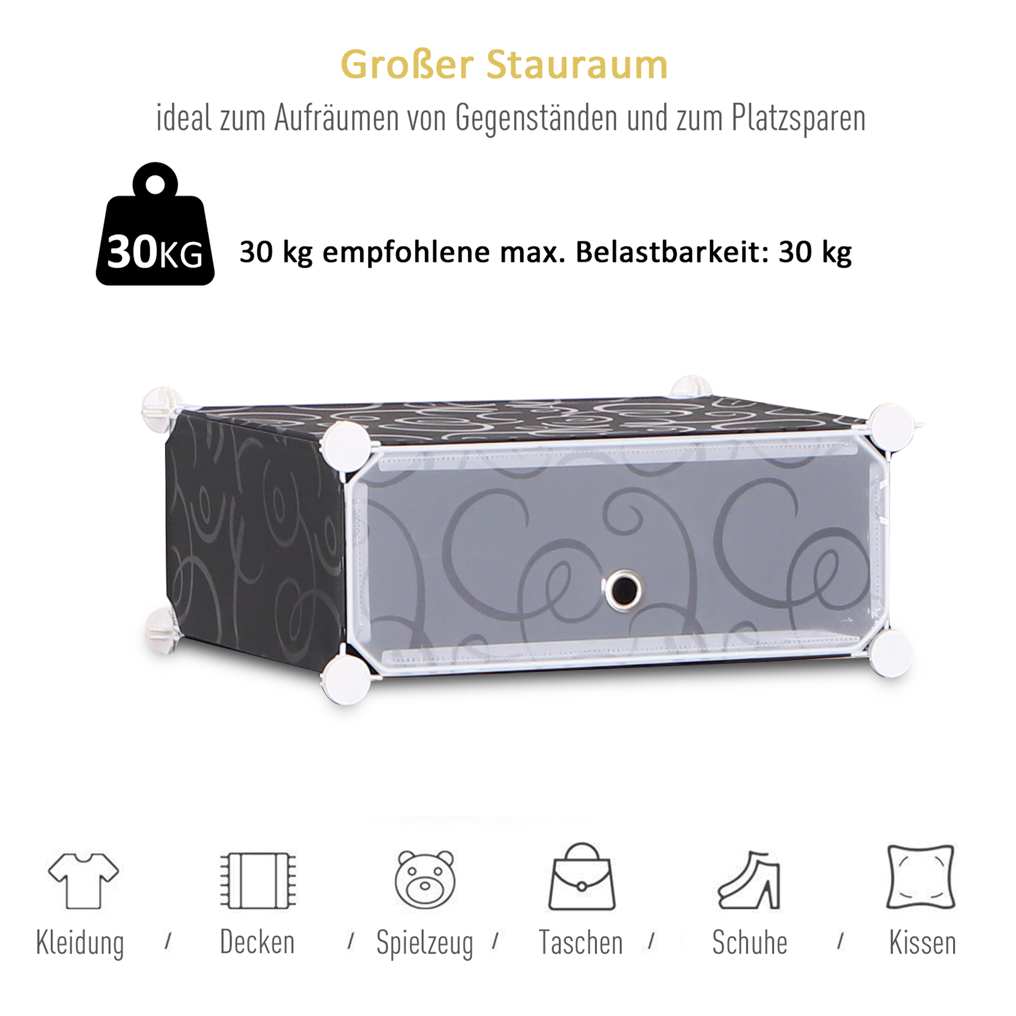 Schuhboxen 16er Set Schuhkarton stapelbar Schuhorganizer Schuhaufbewahrung Aufbewahrungsboxen Regalsystem mit Tür, Schwarz + Weiß