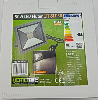 LED-Fluter SlimLine "CTF-SLT 50" silber, 50W, 5220lm, 4000K, neutralweiß, IP44