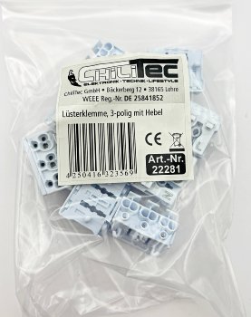Lüsterklemme, 3-polig mit Hebel, 0,5-2,5mm², 450V/16A
