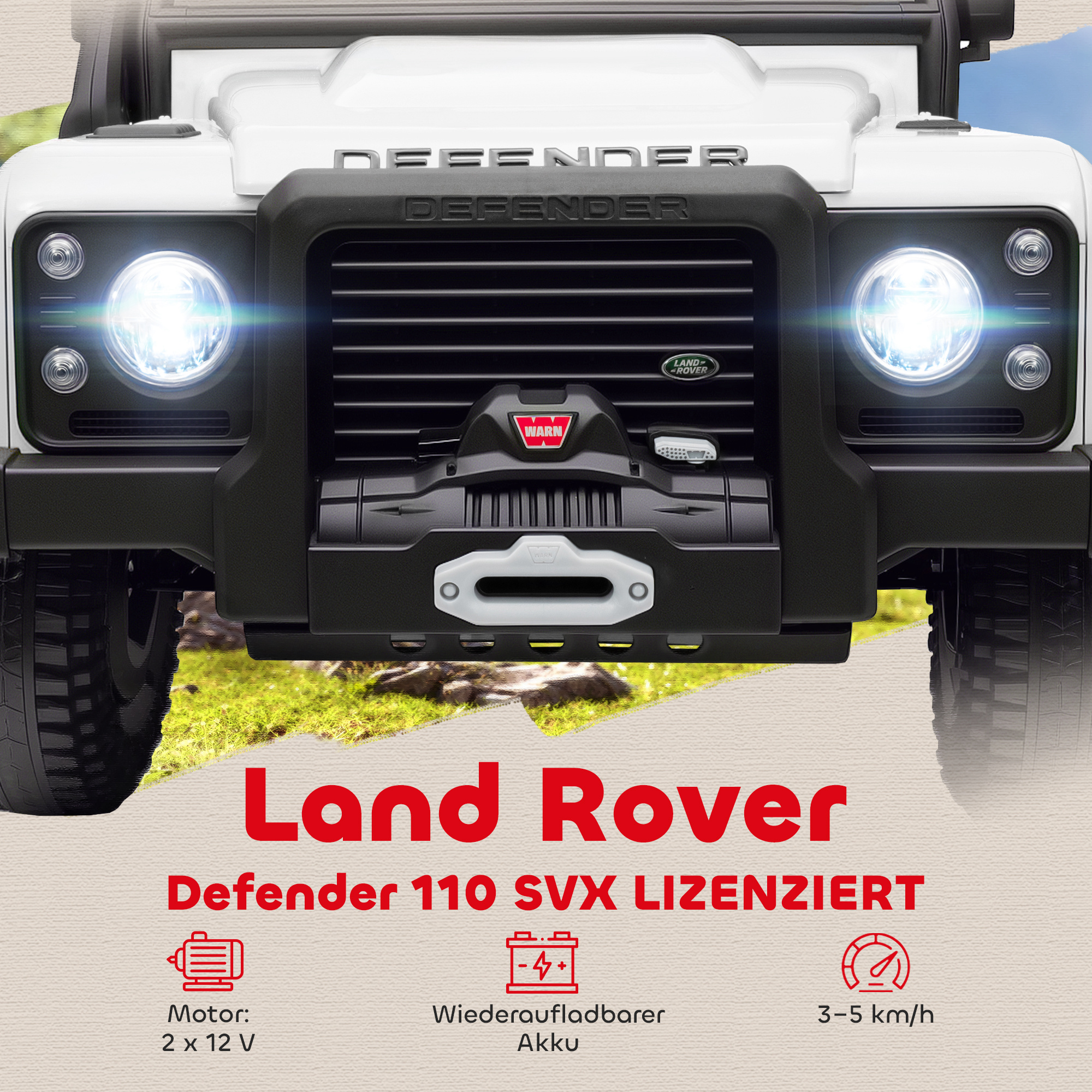 Kinder-Elektroauto, 12V Batterie-Betrieb, Fernbedienung, Musik-Funktion, Hupe, LED-Lichter, Weiß