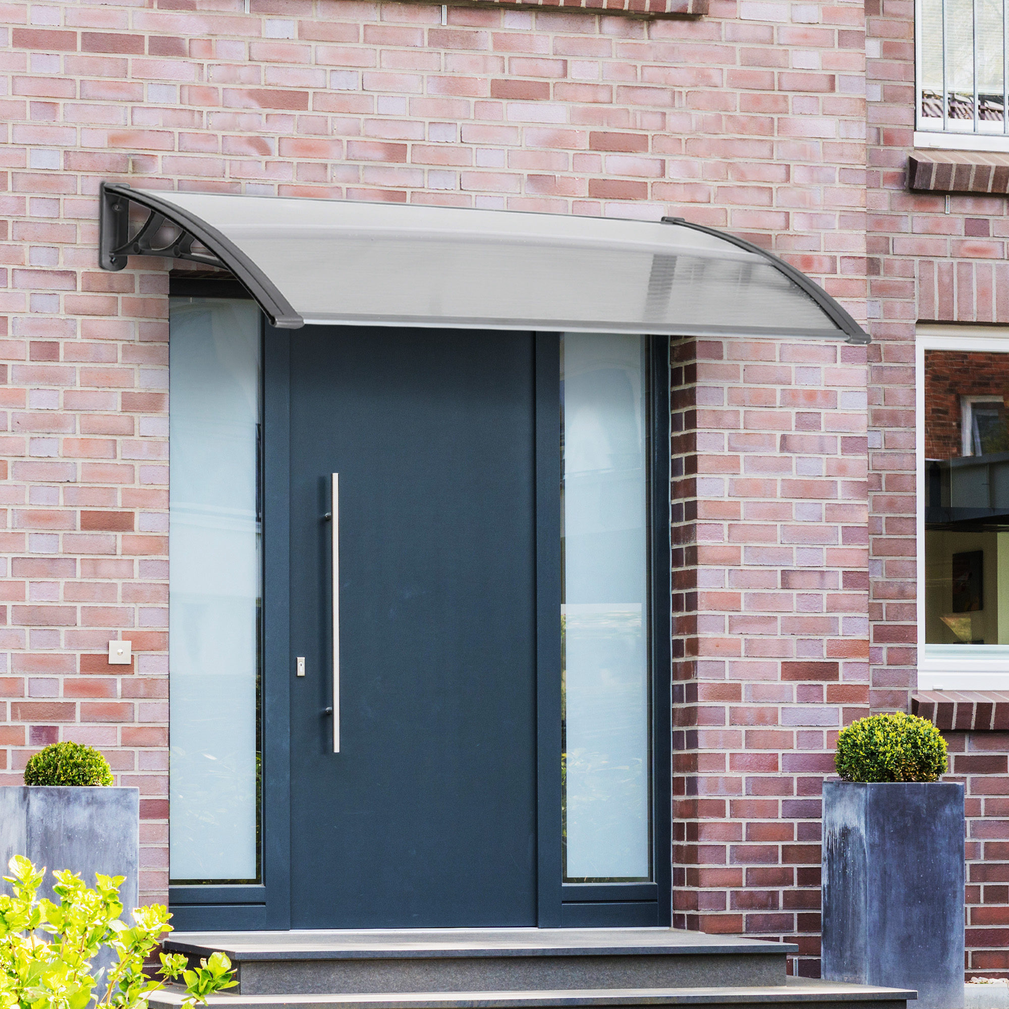 Türüberdachung, Schutz vor Regen, Wind und Hagel, Polycarbonat, Aluminium, 110 x 60 x 18 cm, Grau