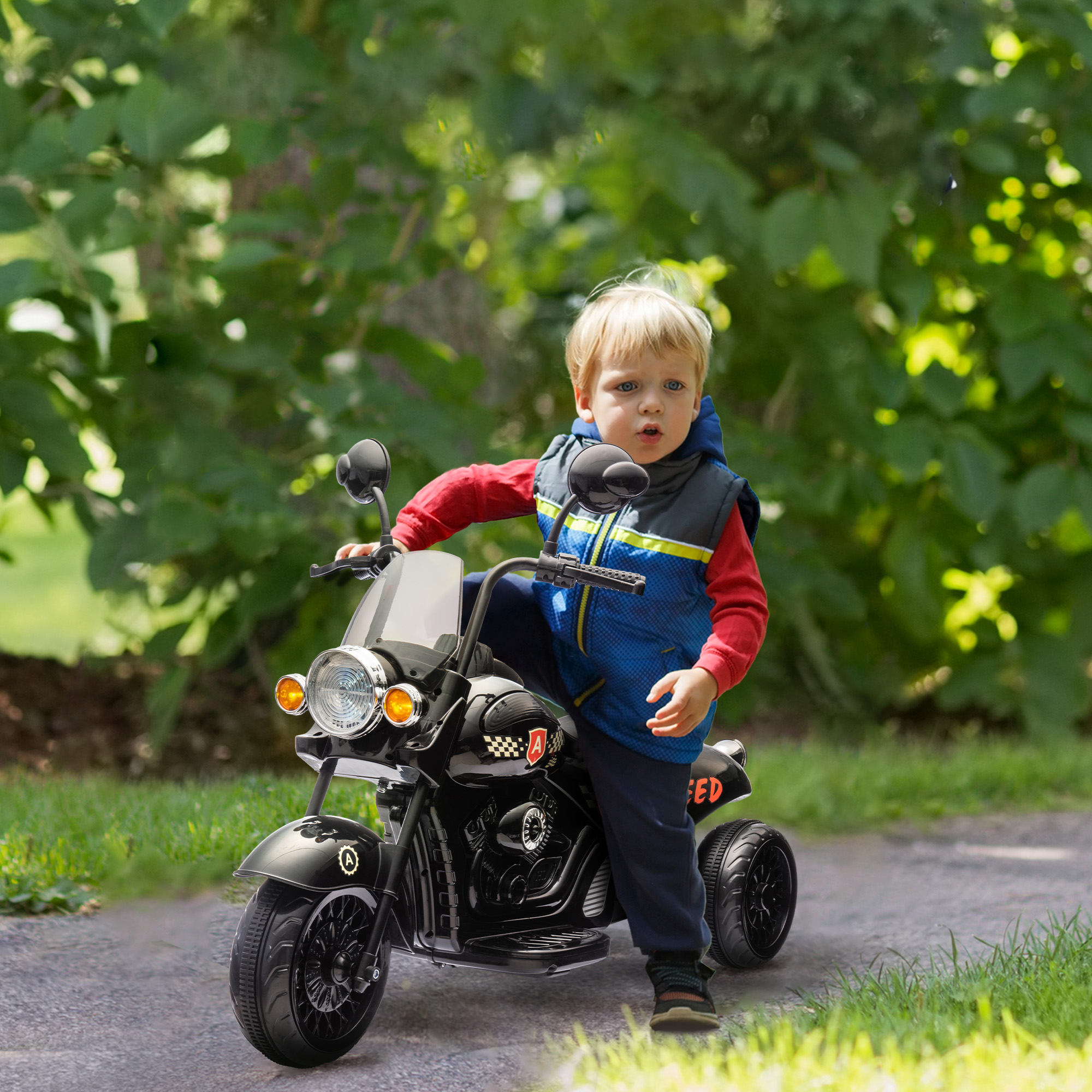 Elektro-Kindermotorrad, 3-5 km/h, Chopper, Licht & Musik, für Kinder 3-6 Jahre, Schwarz